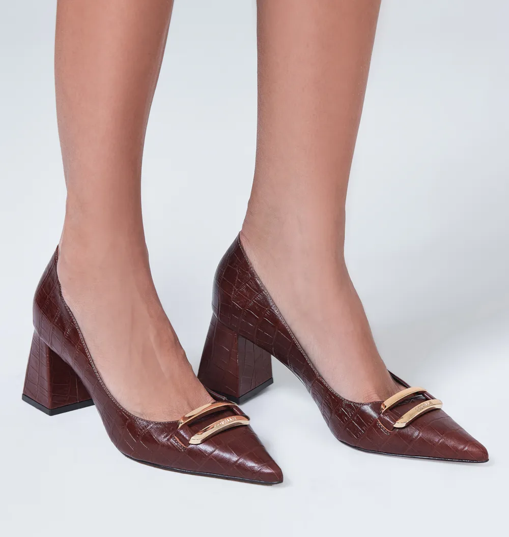 Scarpin Couro Croco Marrom - imagem 2