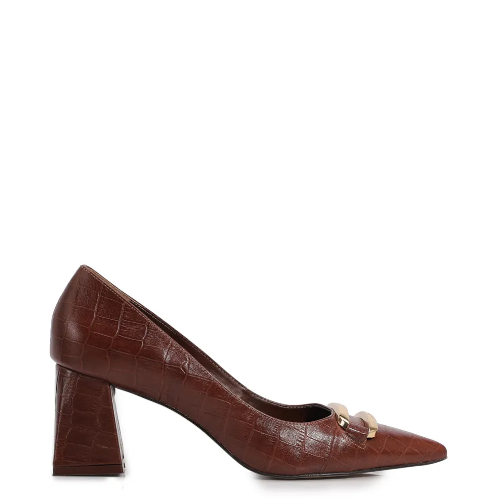 Scarpin Couro Croco Marrom - imagem 3