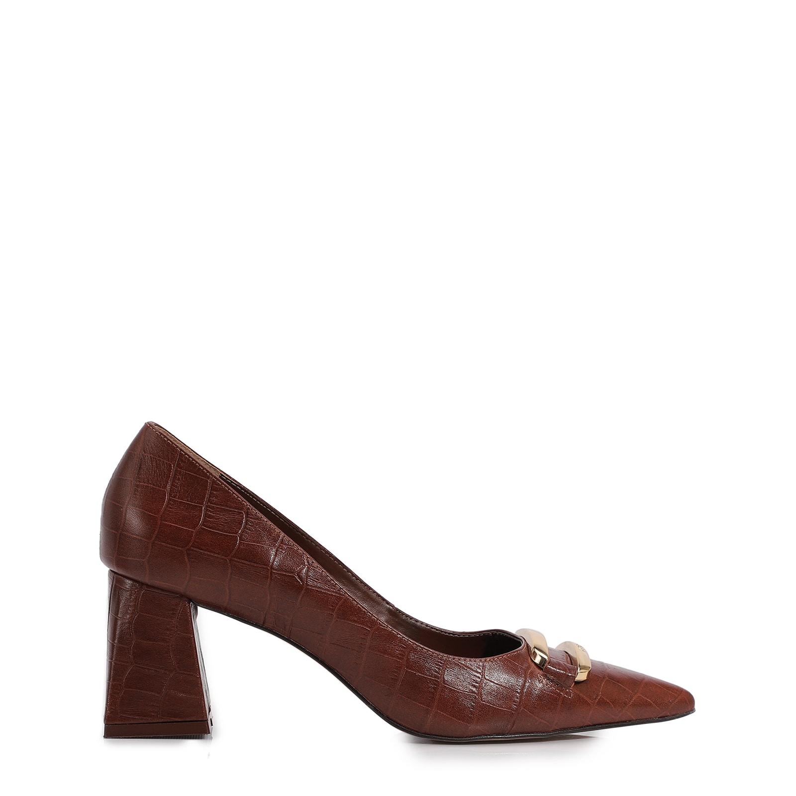Scarpin Couro Croco Marrom