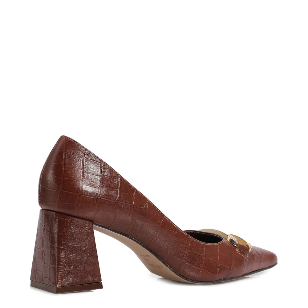 Scarpin Couro Croco Marrom - imagem 4