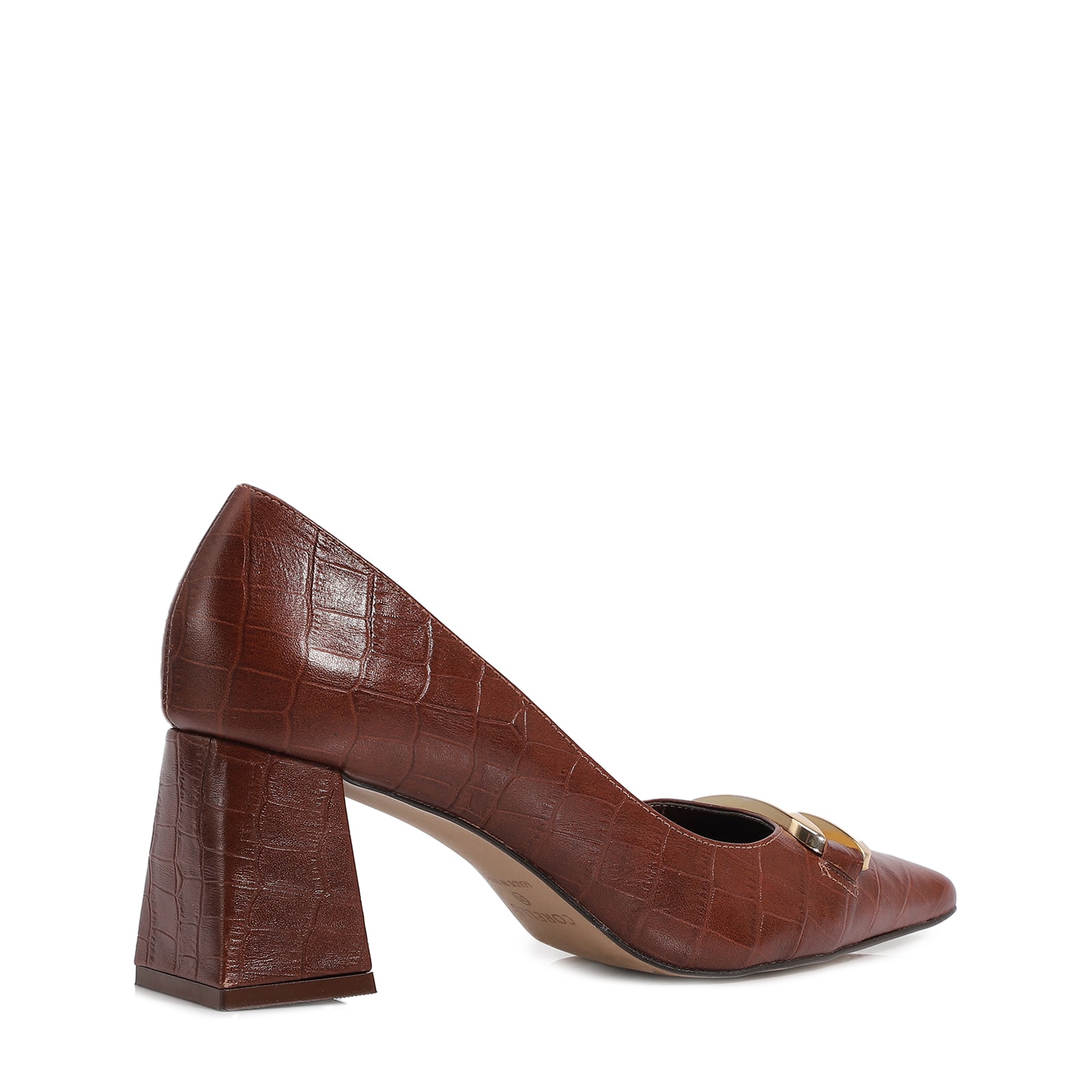 Scarpin Couro Croco Marrom