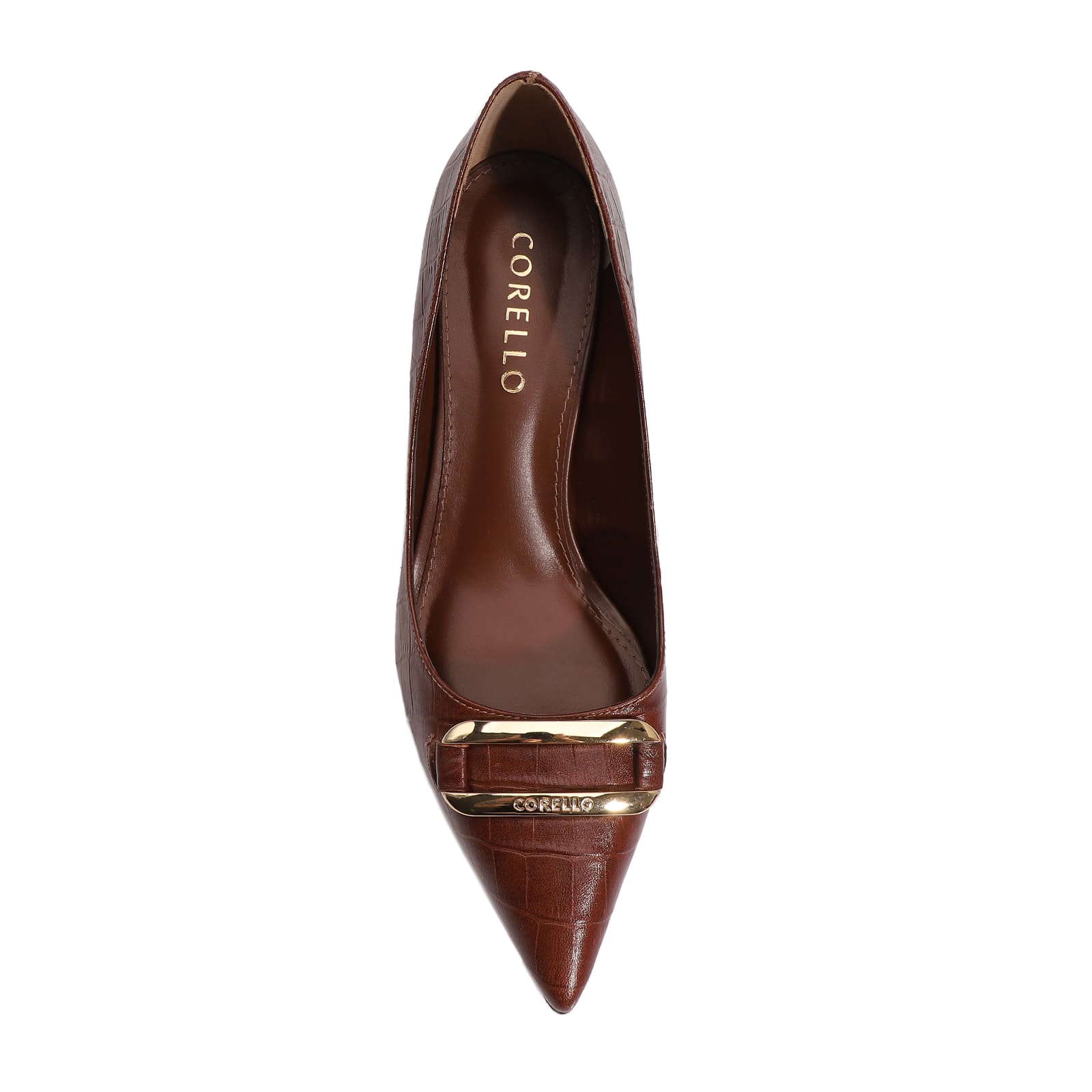 Scarpin Couro Croco Marrom
