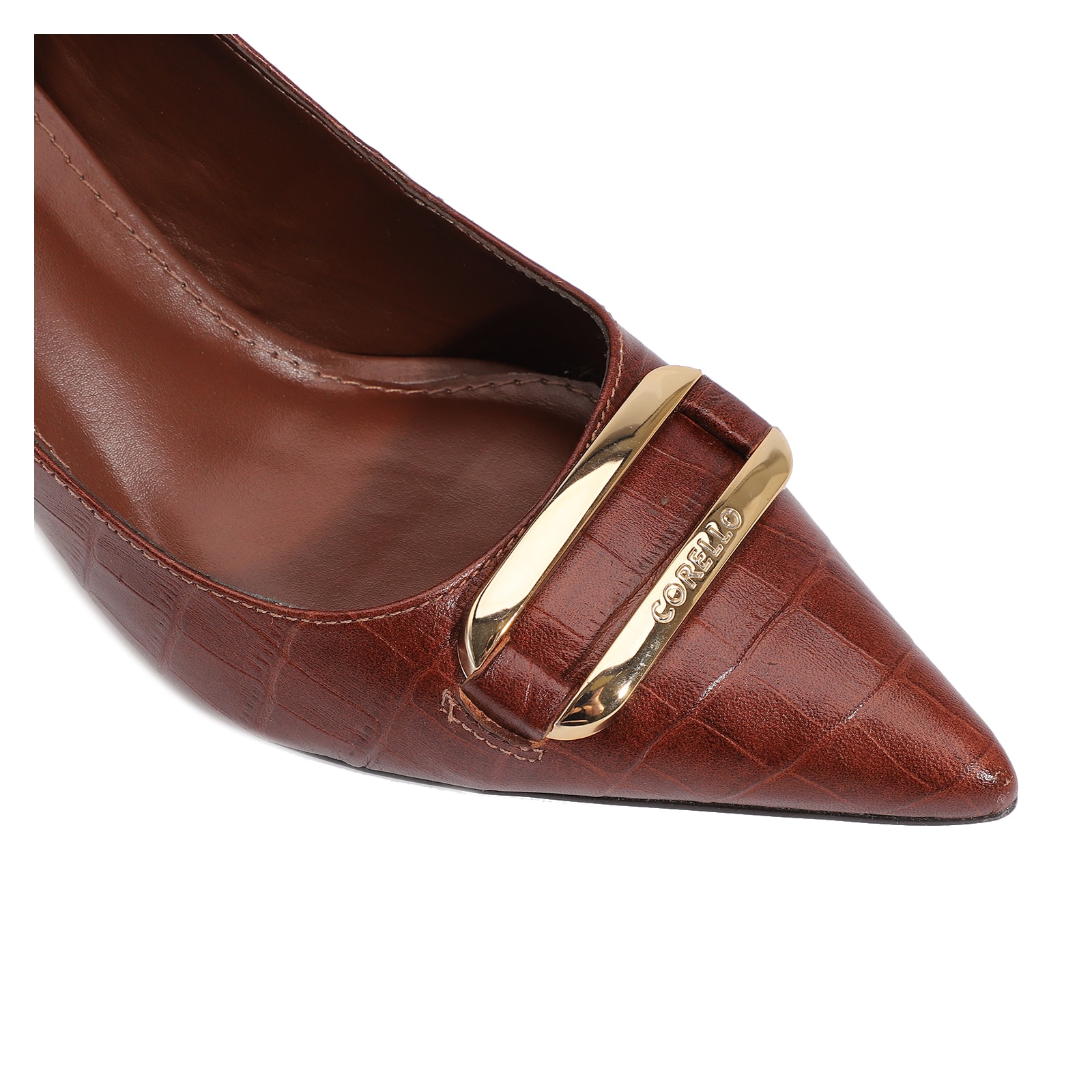 Scarpin Couro Croco Marrom