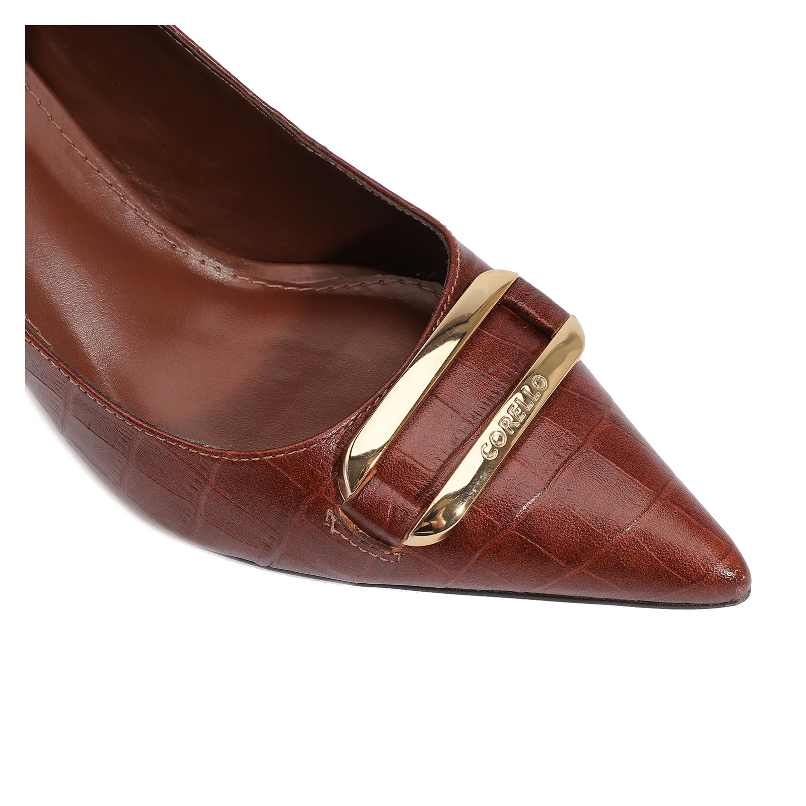 Scarpin Couro Croco Marrom