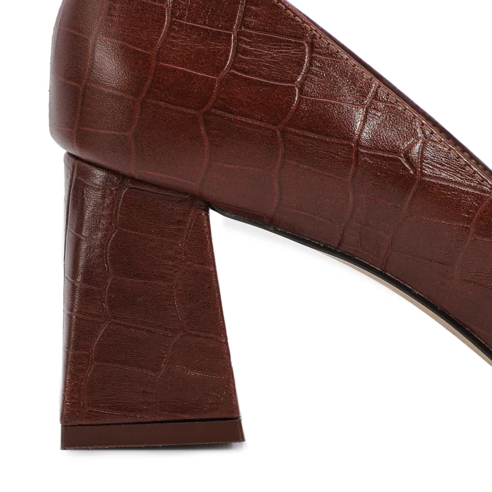 Scarpin Couro Croco Marrom - imagem 8