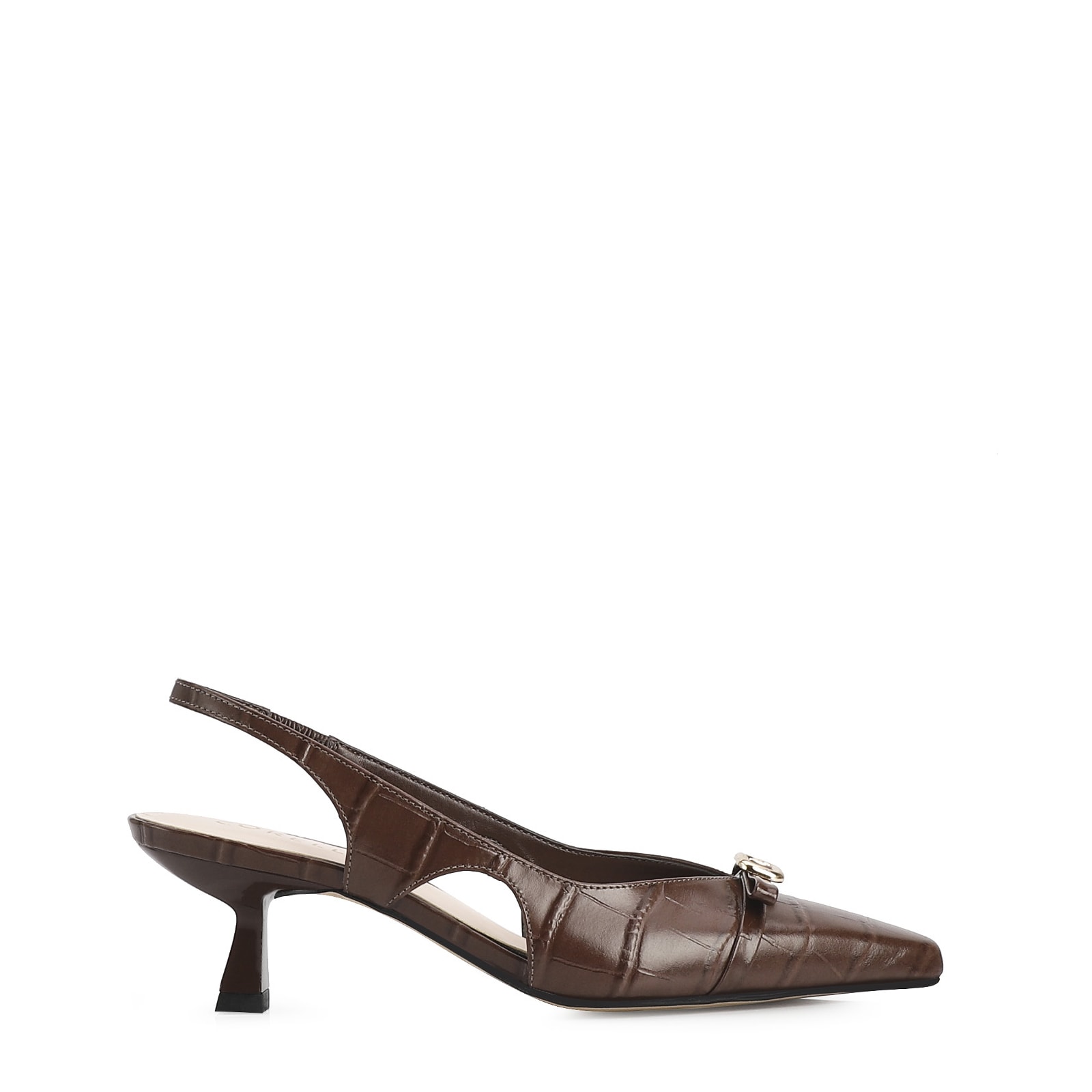 Scarpin Couro Croco Marrom