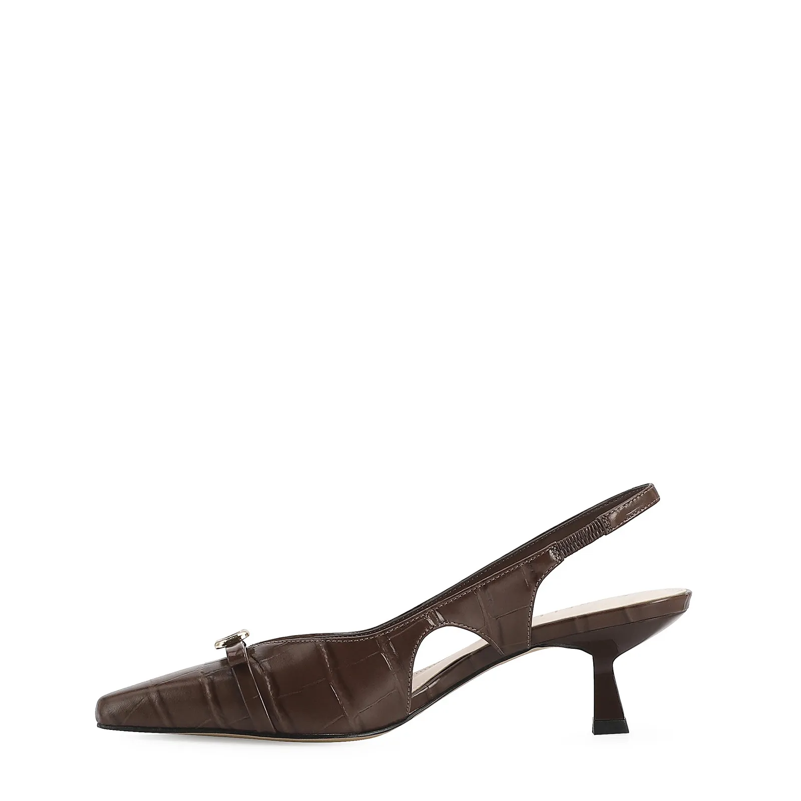 Scarpin Couro Croco Marrom