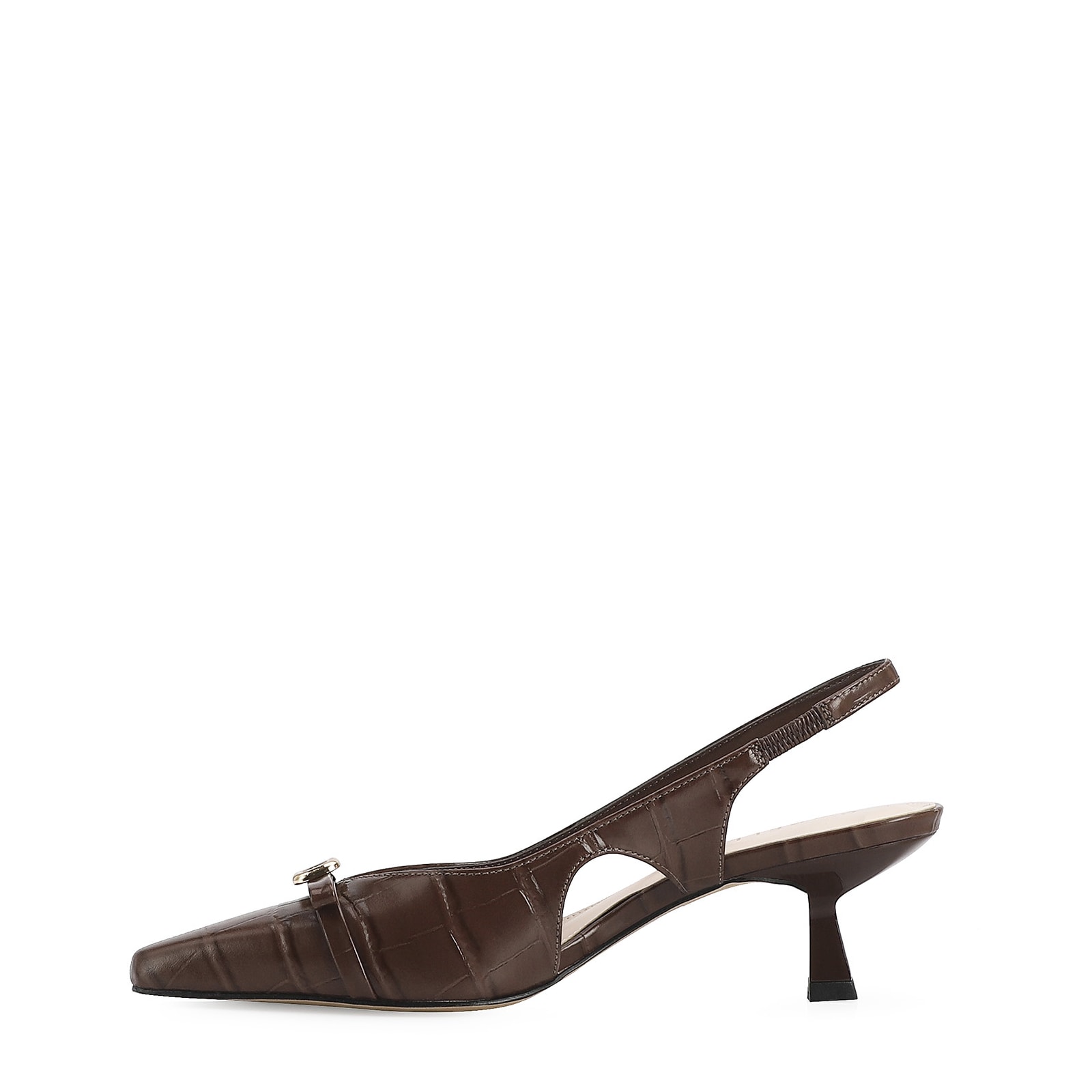 Scarpin Couro Croco Marrom
