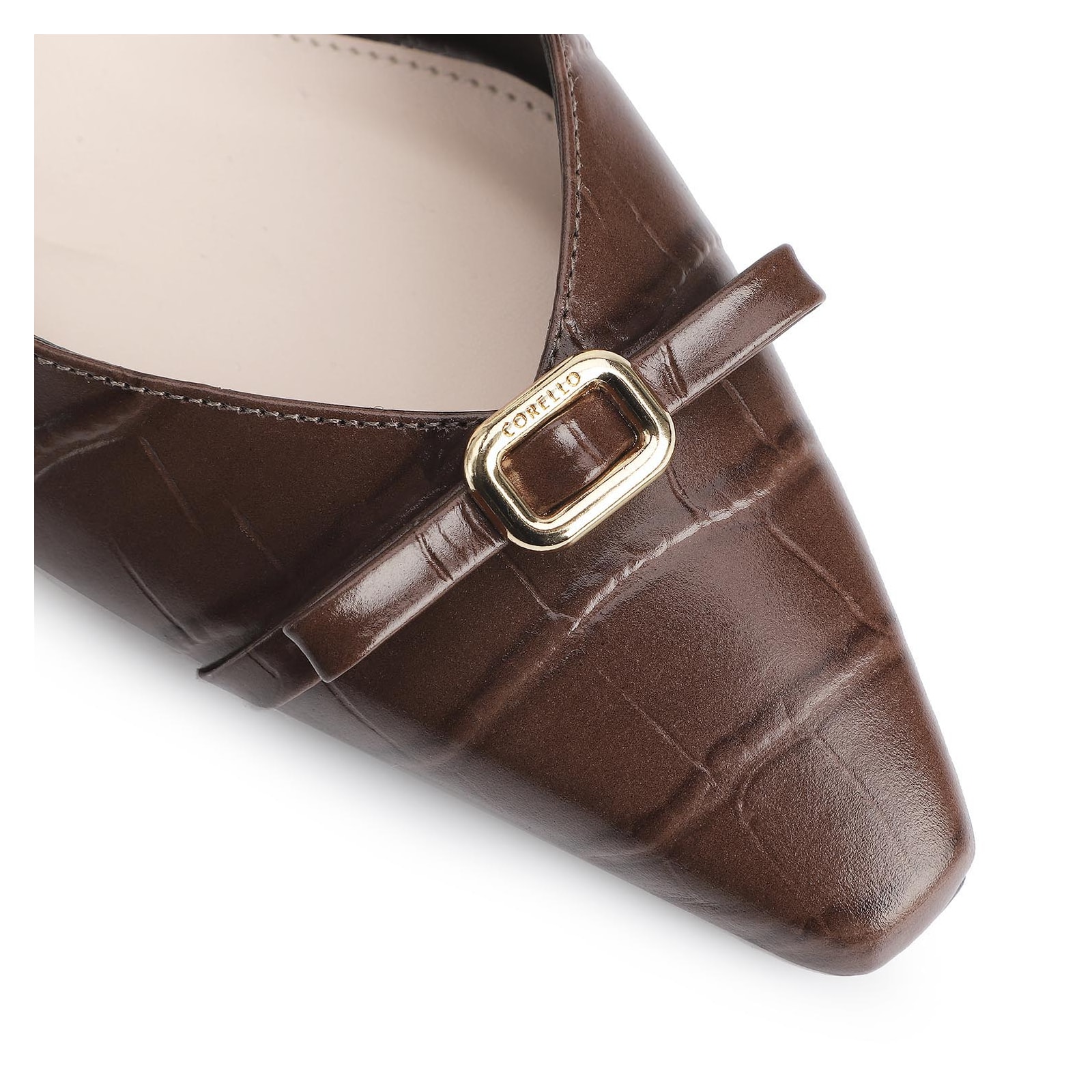 Scarpin Couro Croco Marrom