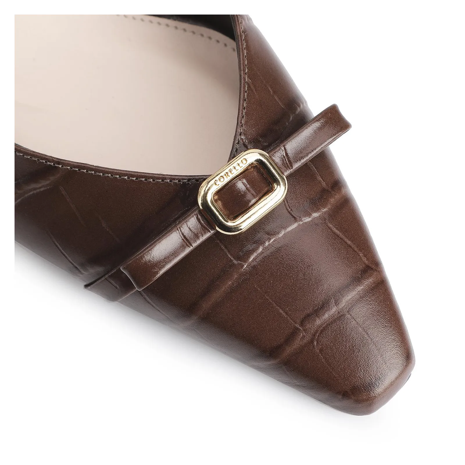 Scarpin Couro Croco Marrom
