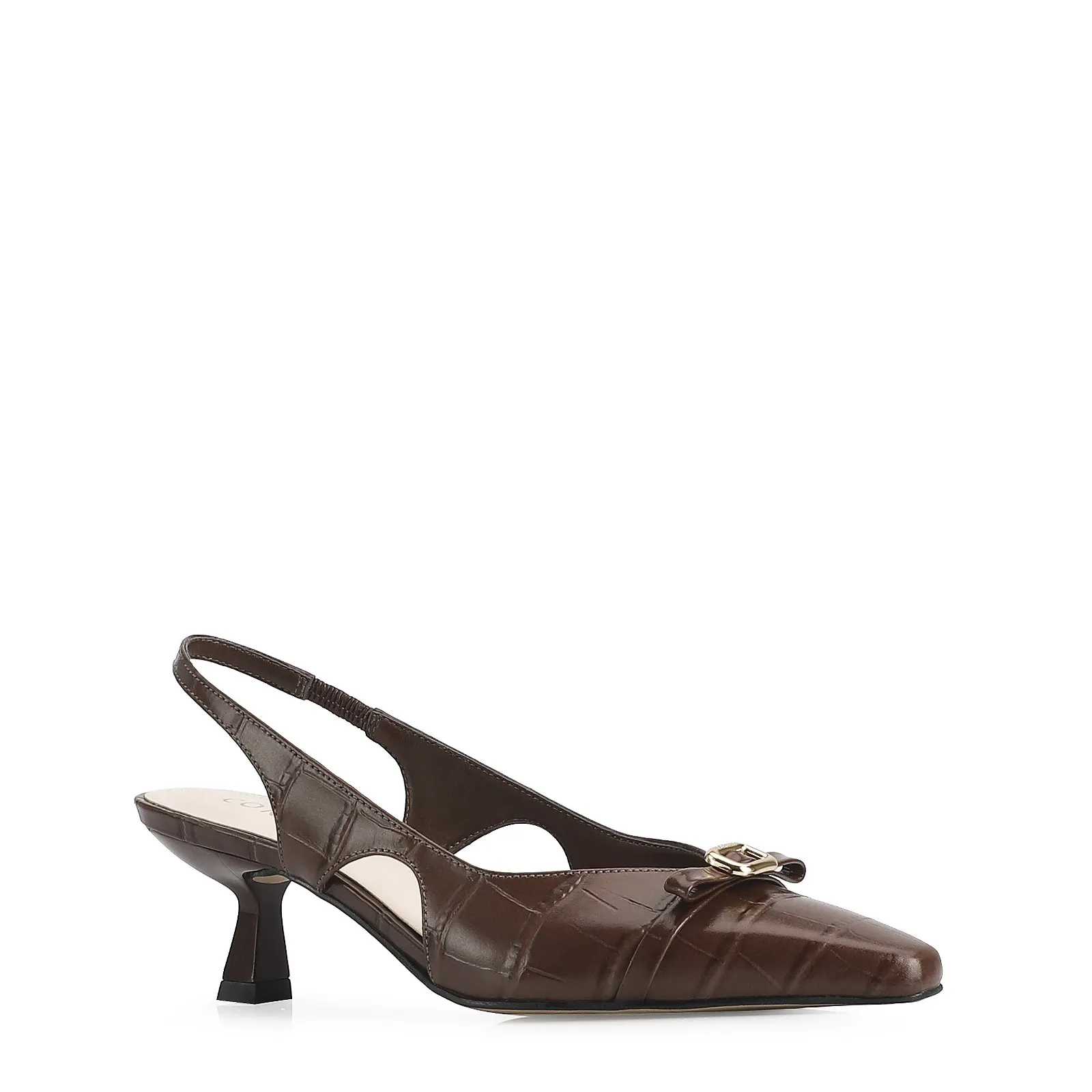Scarpin Couro Croco Marrom