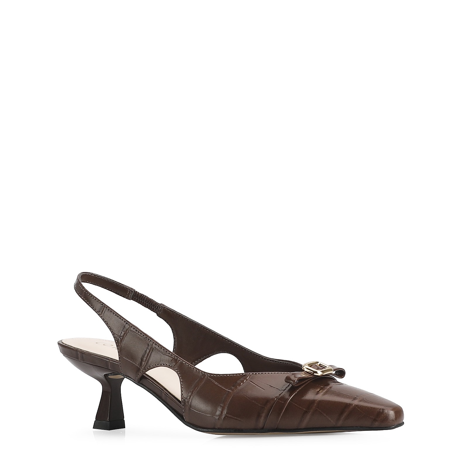 Scarpin Couro Croco Marrom
