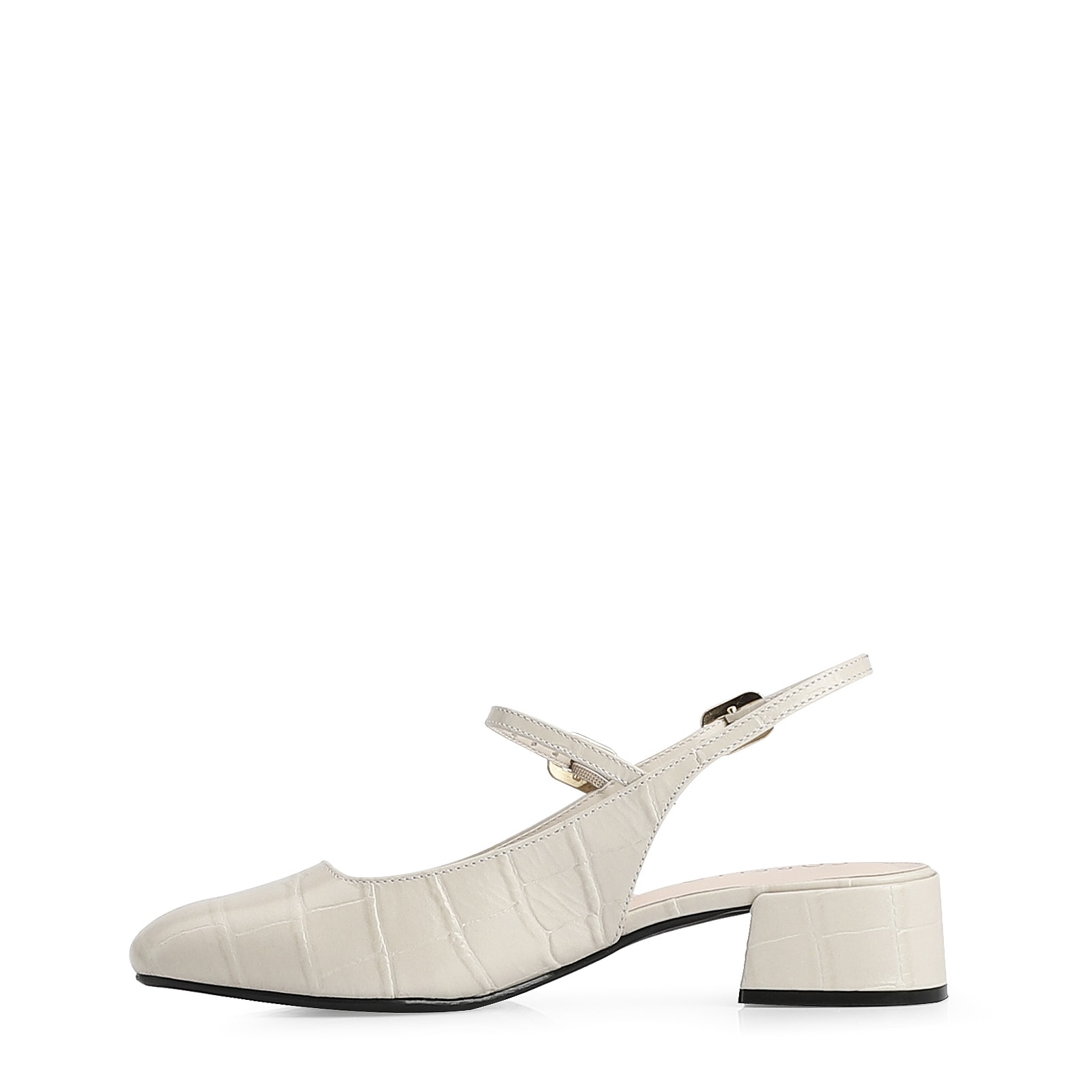 Scarpin Couro Croco Off White/Alt Off White