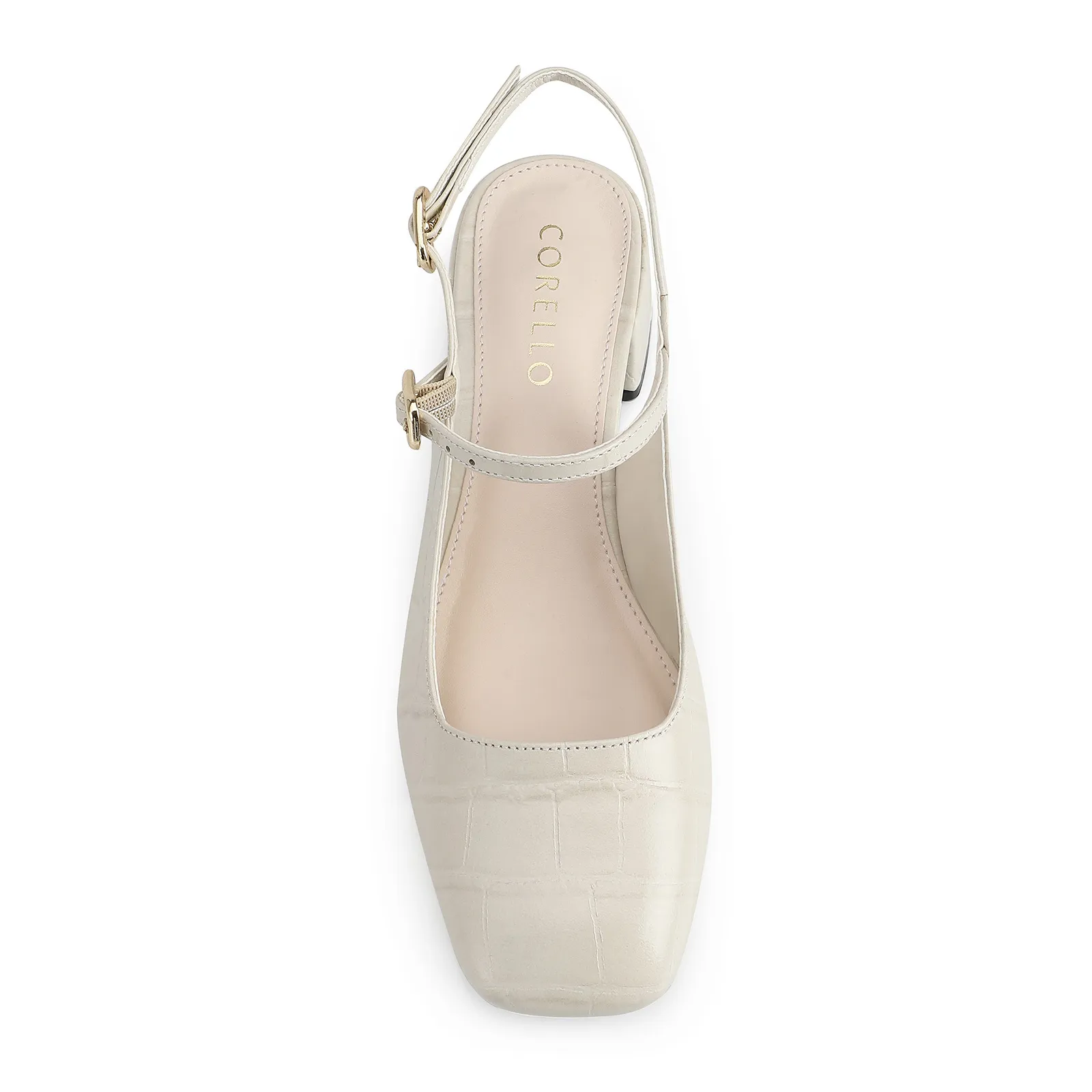 Scarpin Couro Croco Off White/Alt Off White