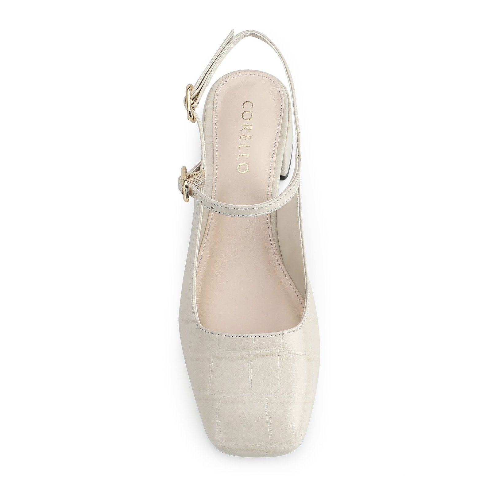 Scarpin Couro Croco Off White/Alt Off White