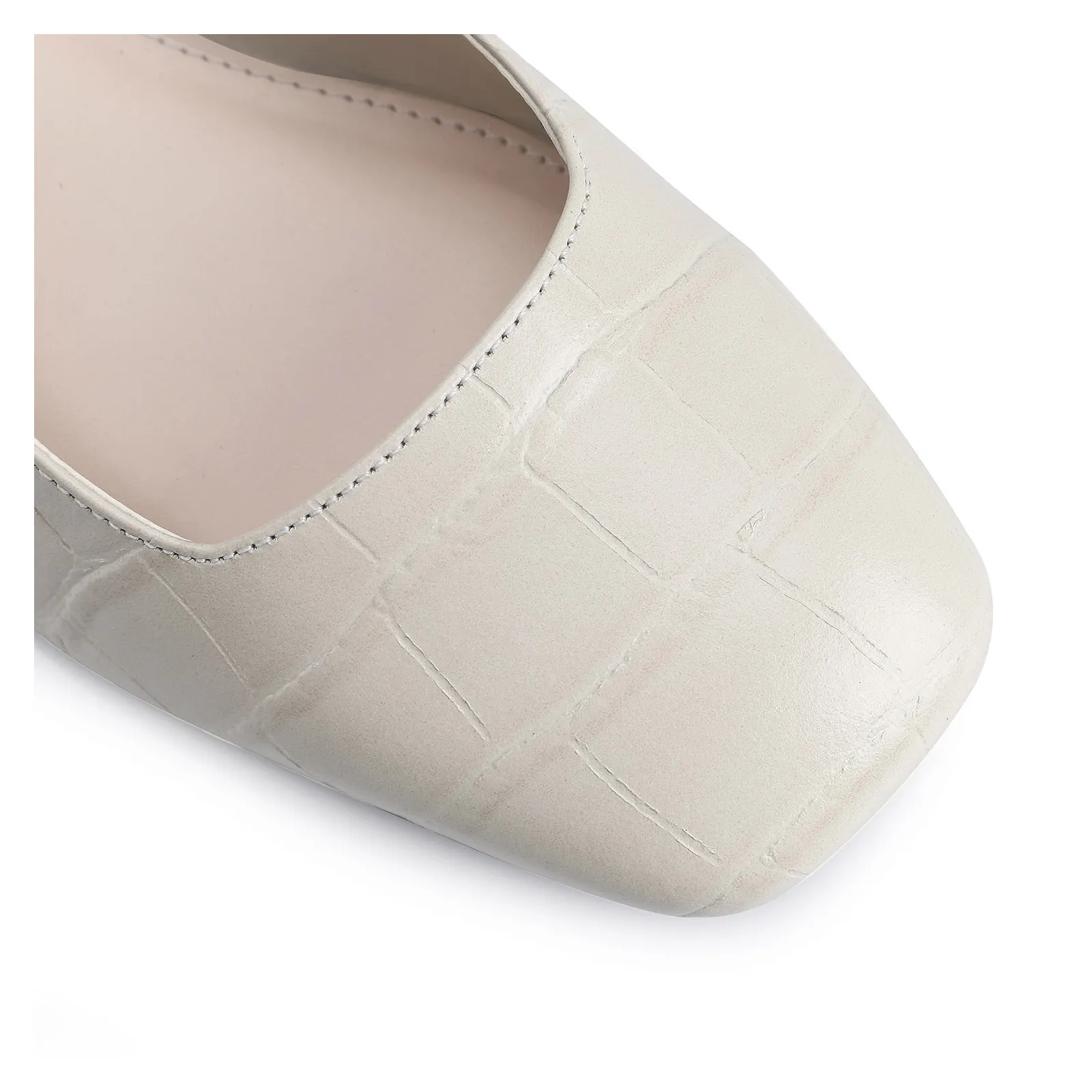 Scarpin Couro Croco Off White/Alt Off White