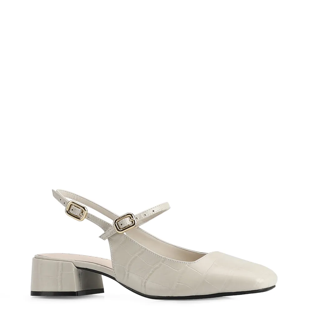 Scarpin Couro Croco Off White/Alt Off White
