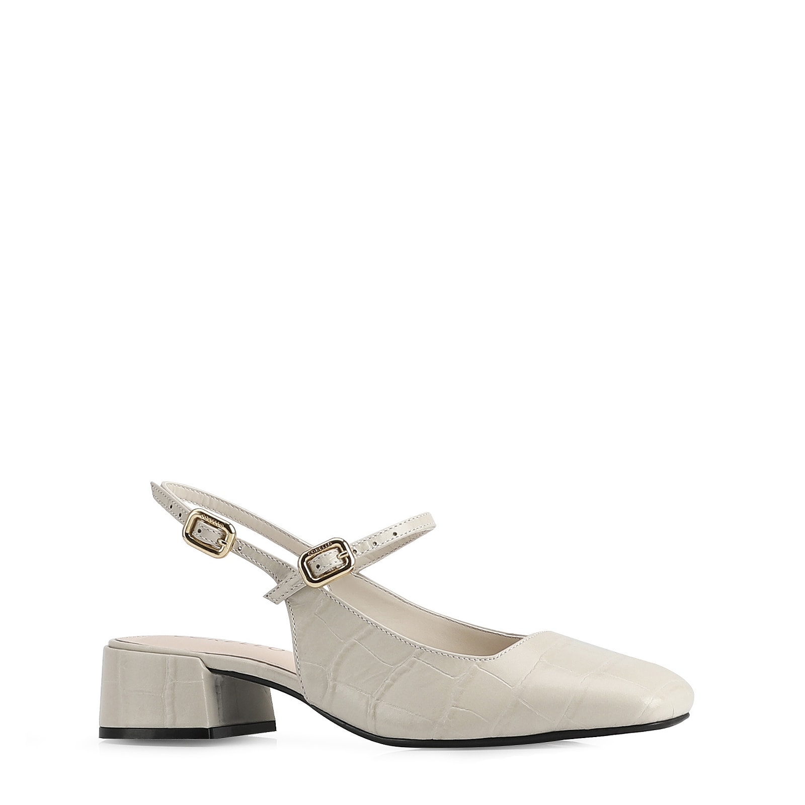 Scarpin Couro Croco Off White/Alt Off White
