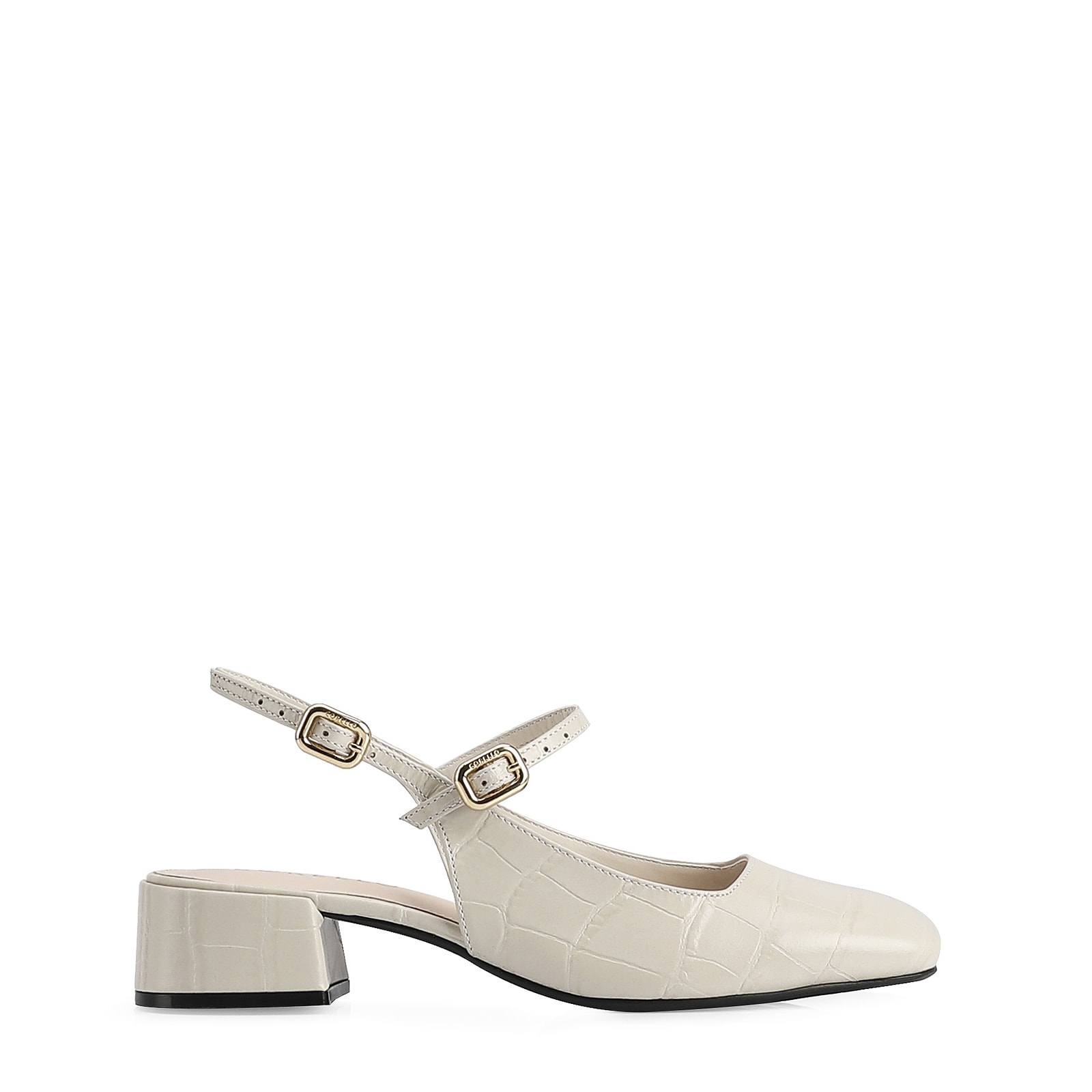 Scarpin Couro Croco Off White/Alt Off White