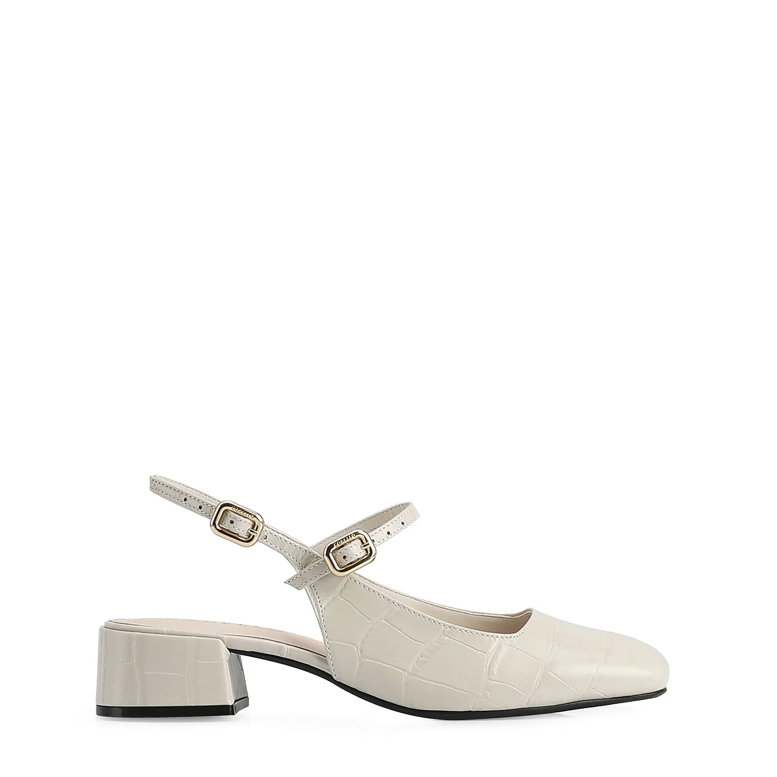 Scarpin Couro Croco Off White/Alt Off White