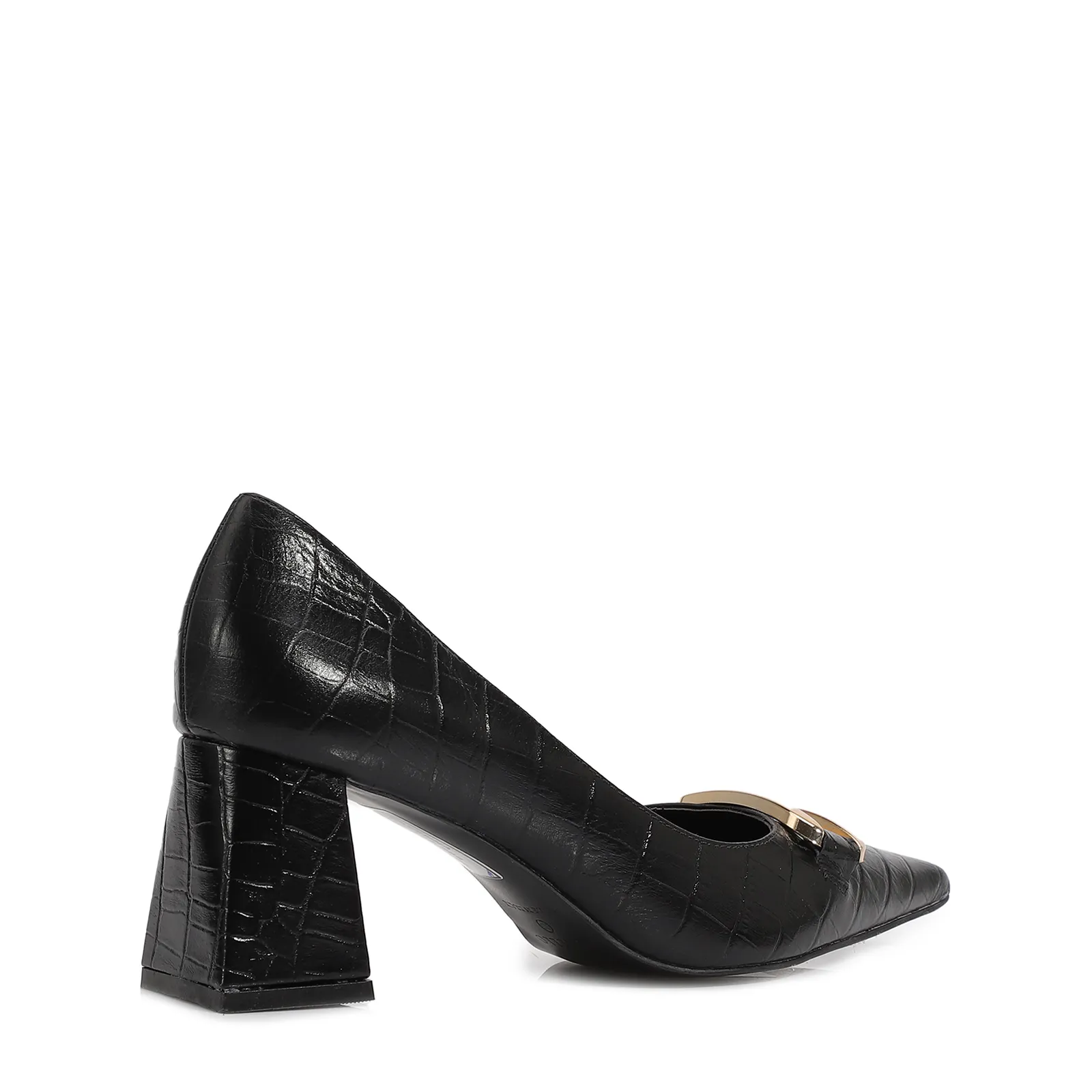 Scarpin Couro Croco Preto