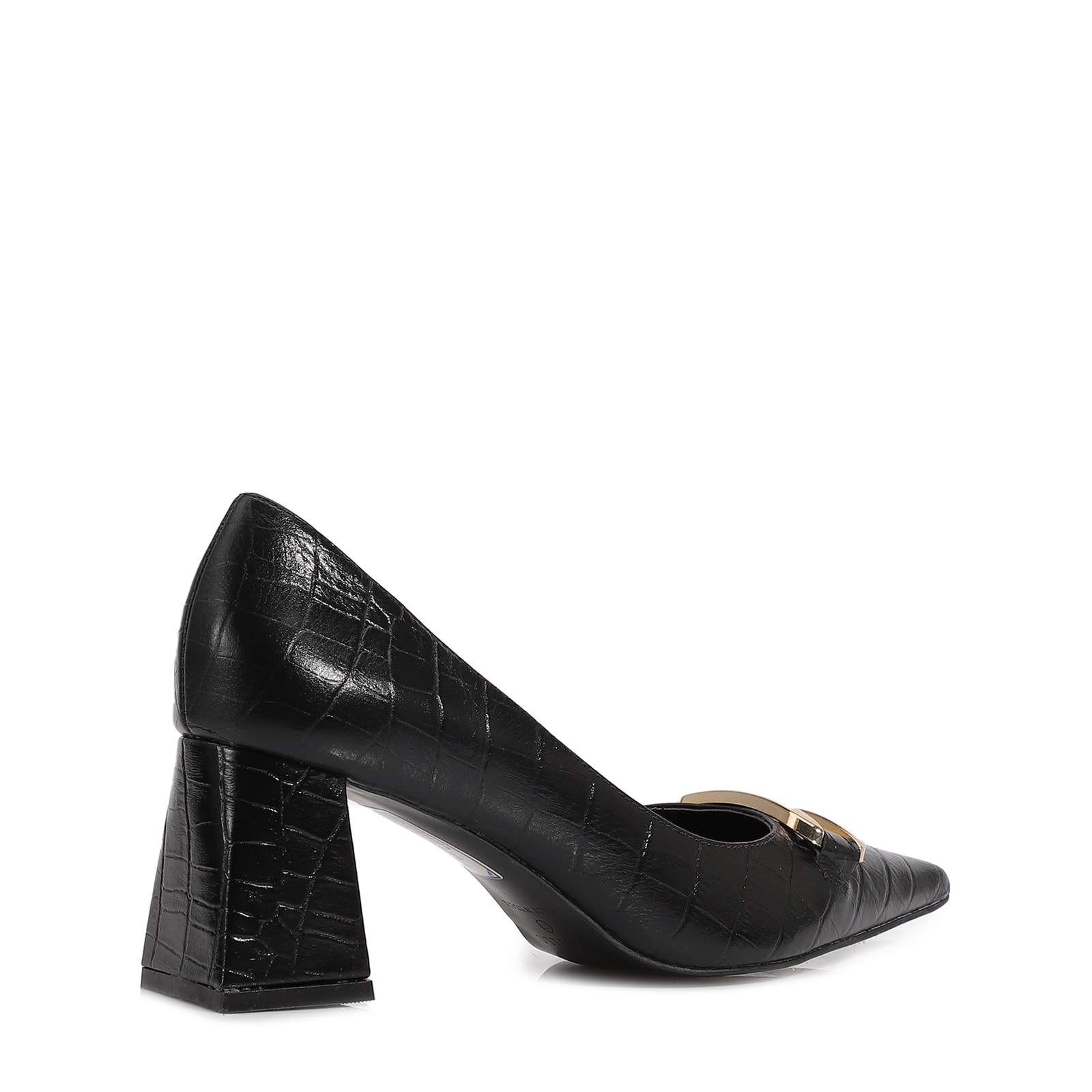 Scarpin Couro Croco Preto
