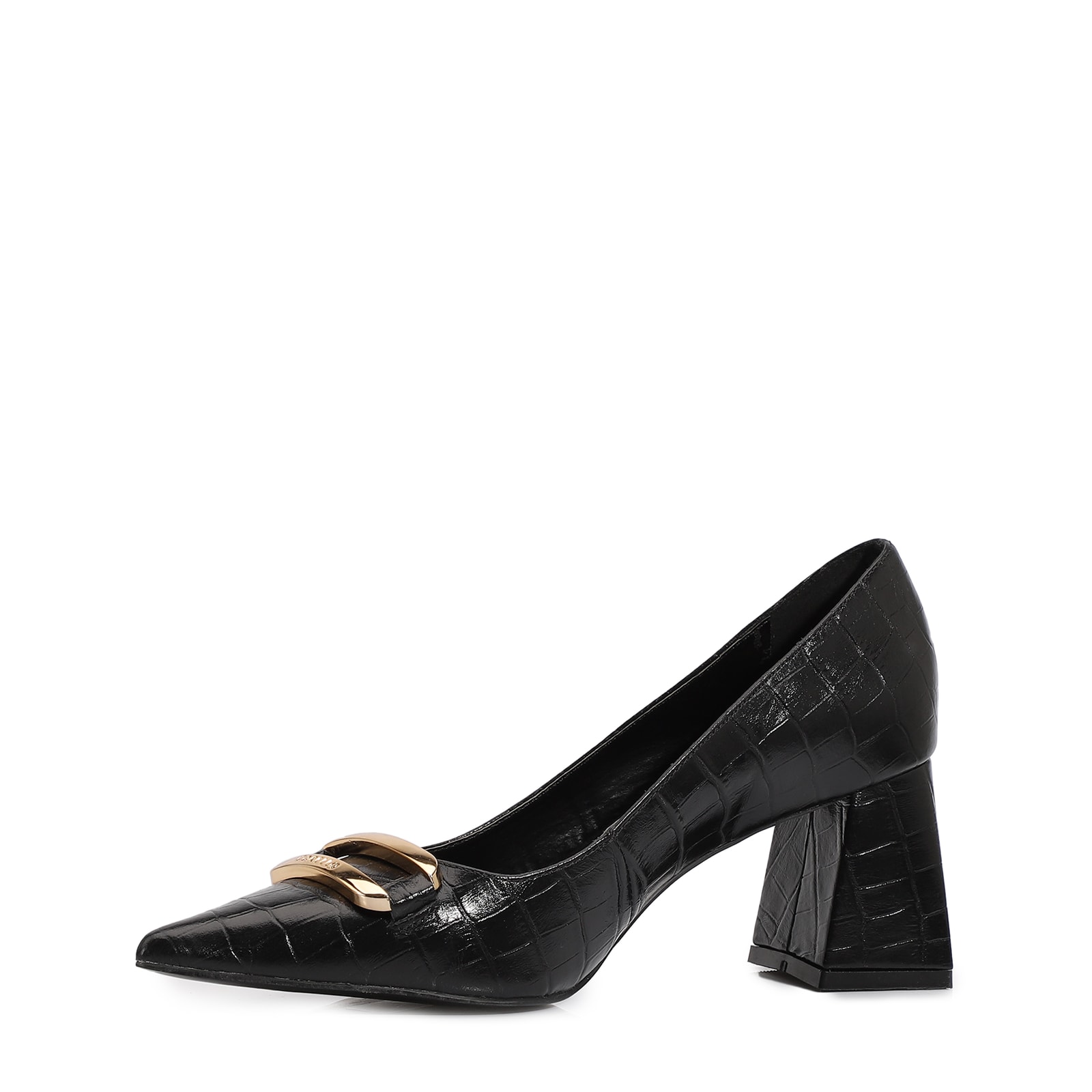 Scarpin Couro Croco Preto