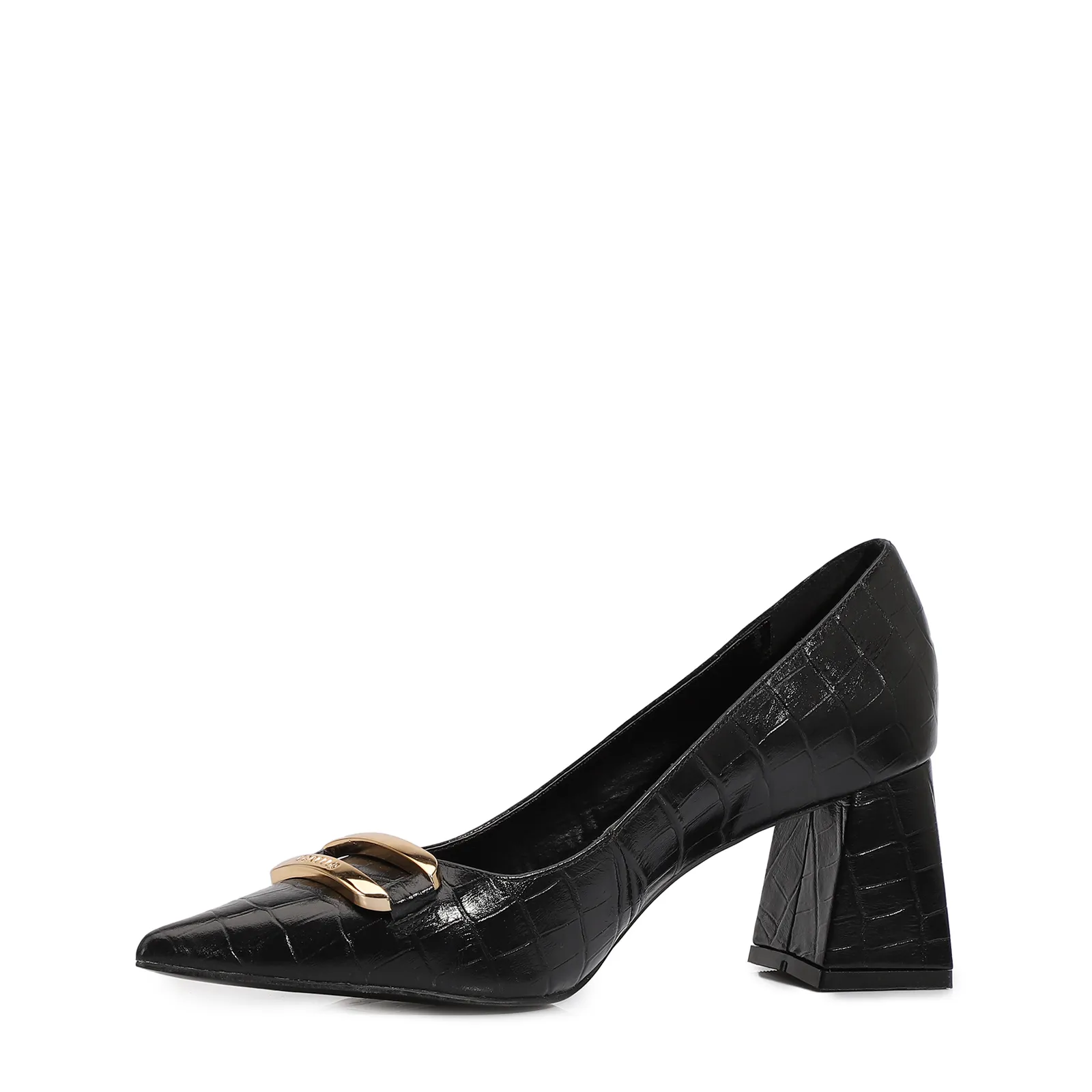 Scarpin Couro Croco Preto