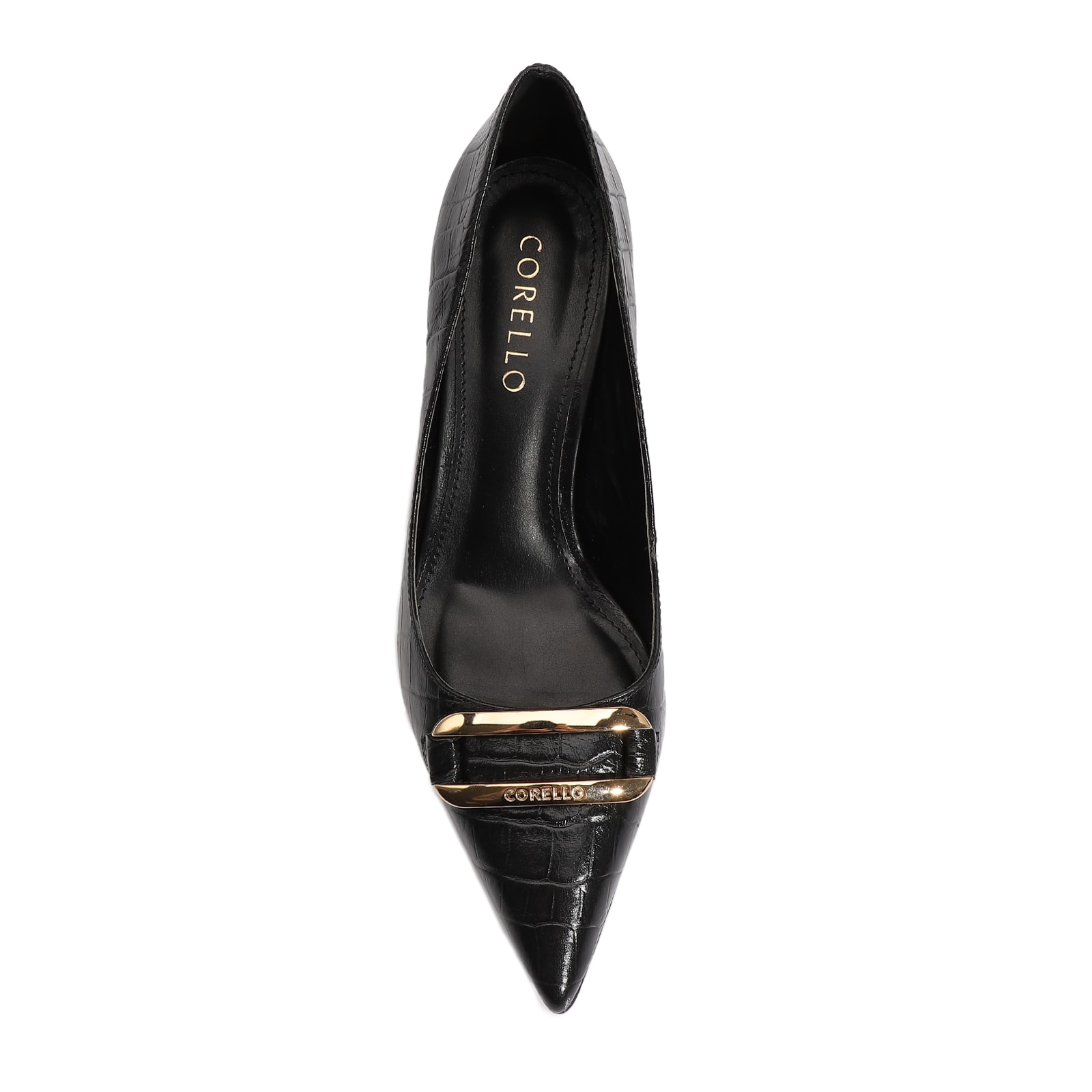 Scarpin Couro Croco Preto