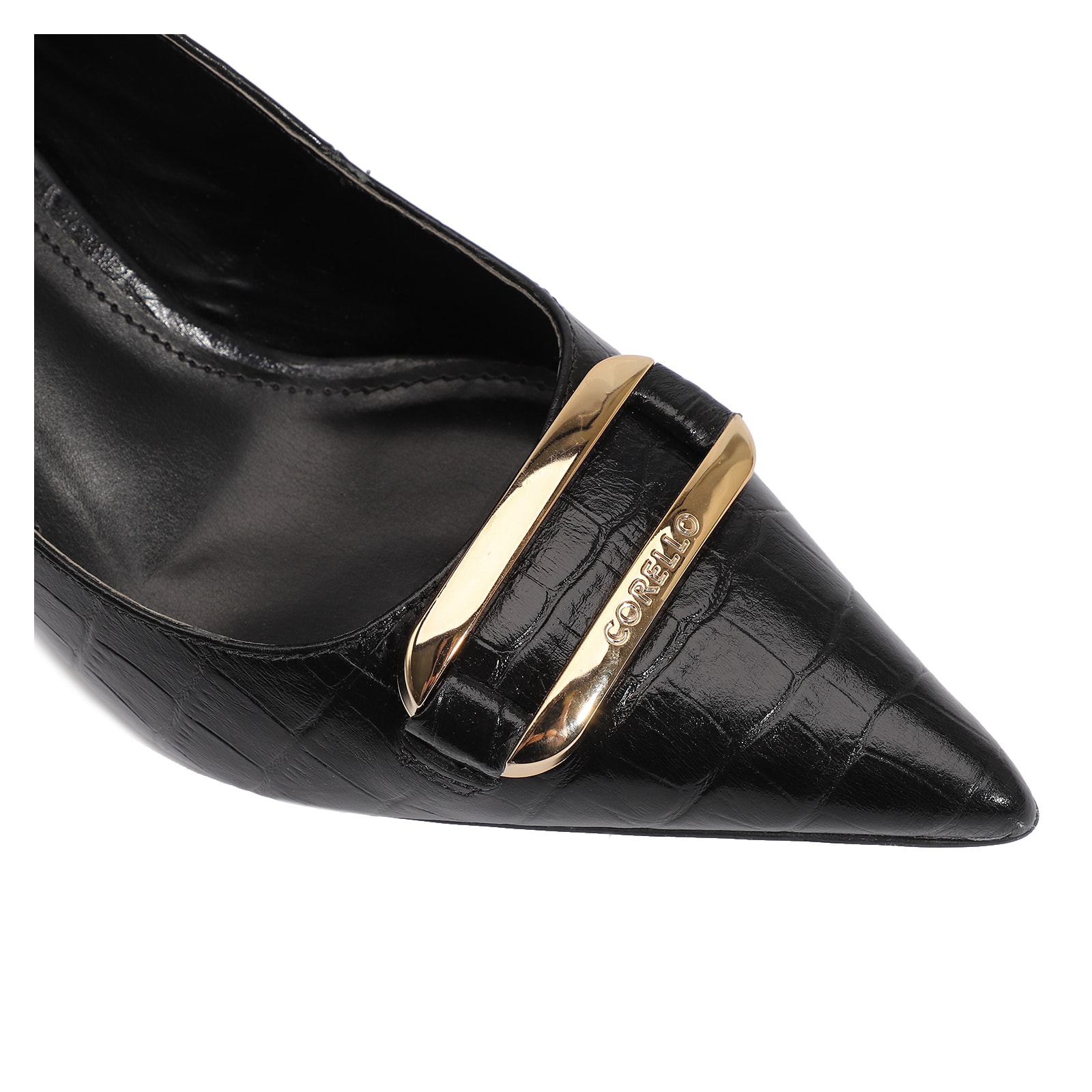 Scarpin Couro Croco Preto