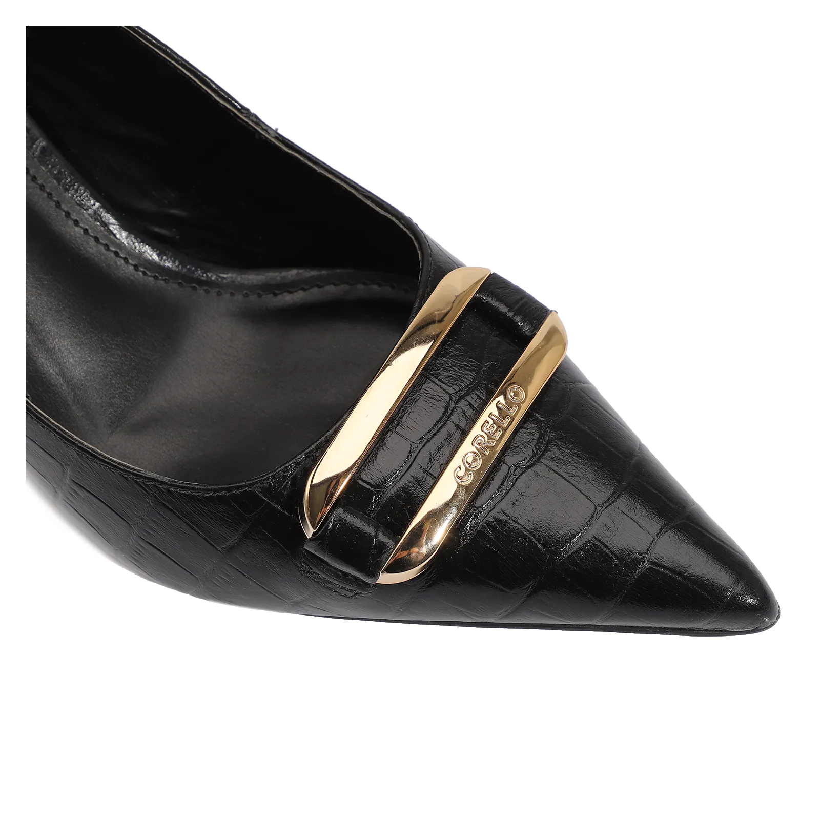 Scarpin Couro Croco Preto