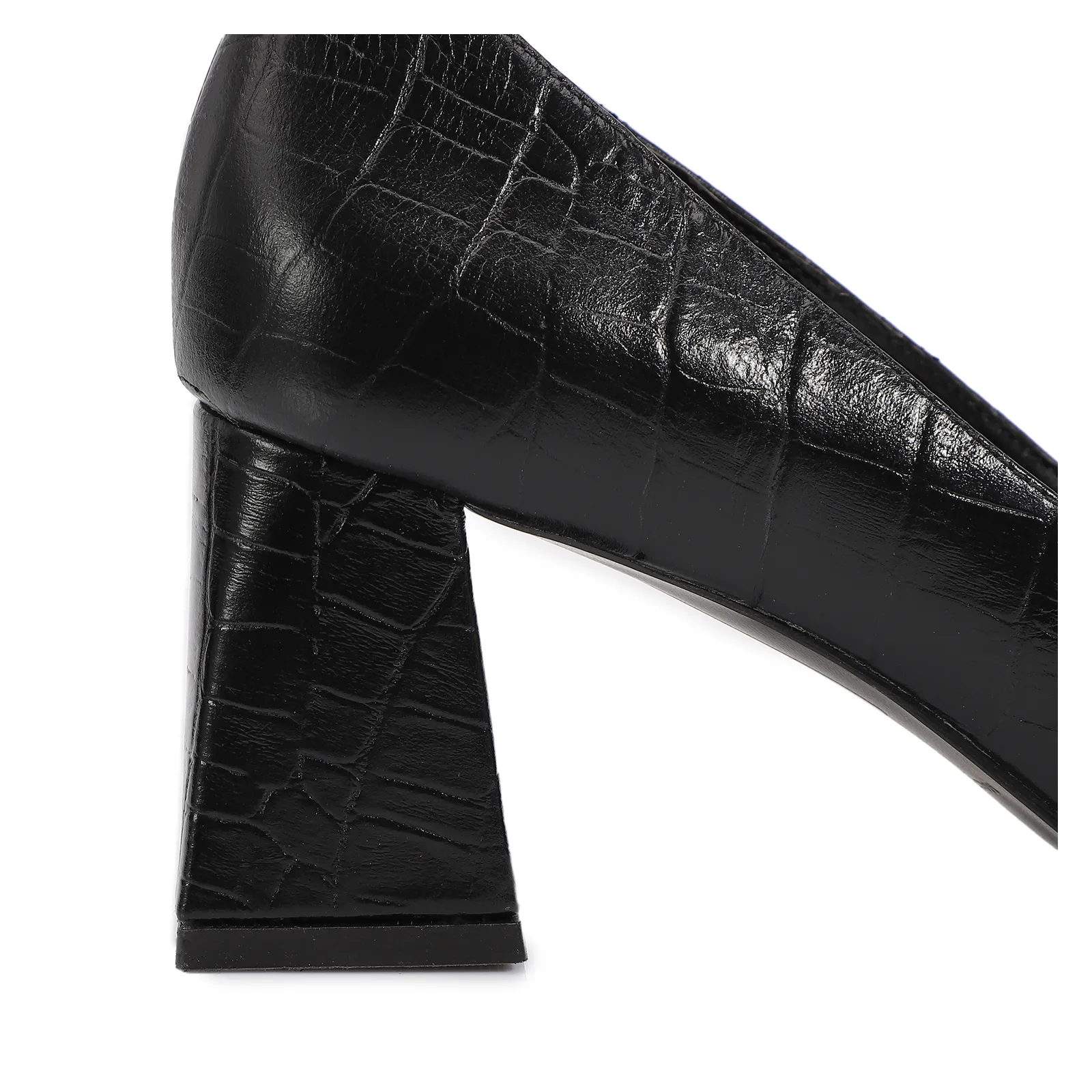 Scarpin Couro Croco Preto