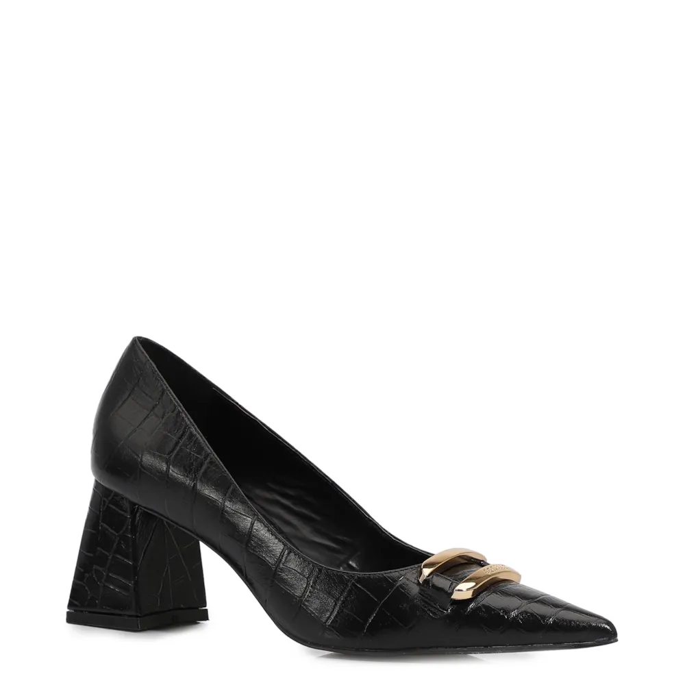 Scarpin Couro Croco Preto