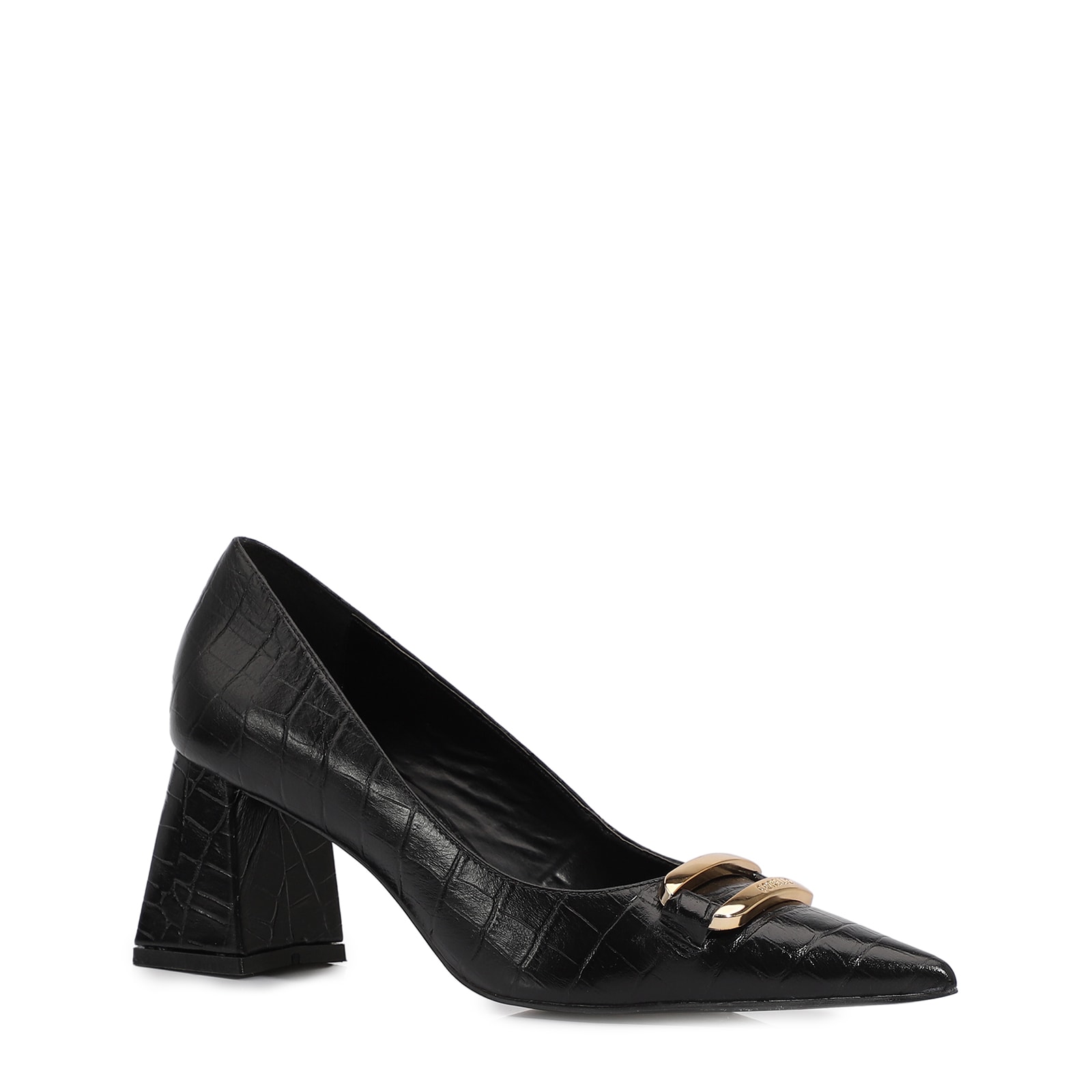 Scarpin Couro Croco Preto