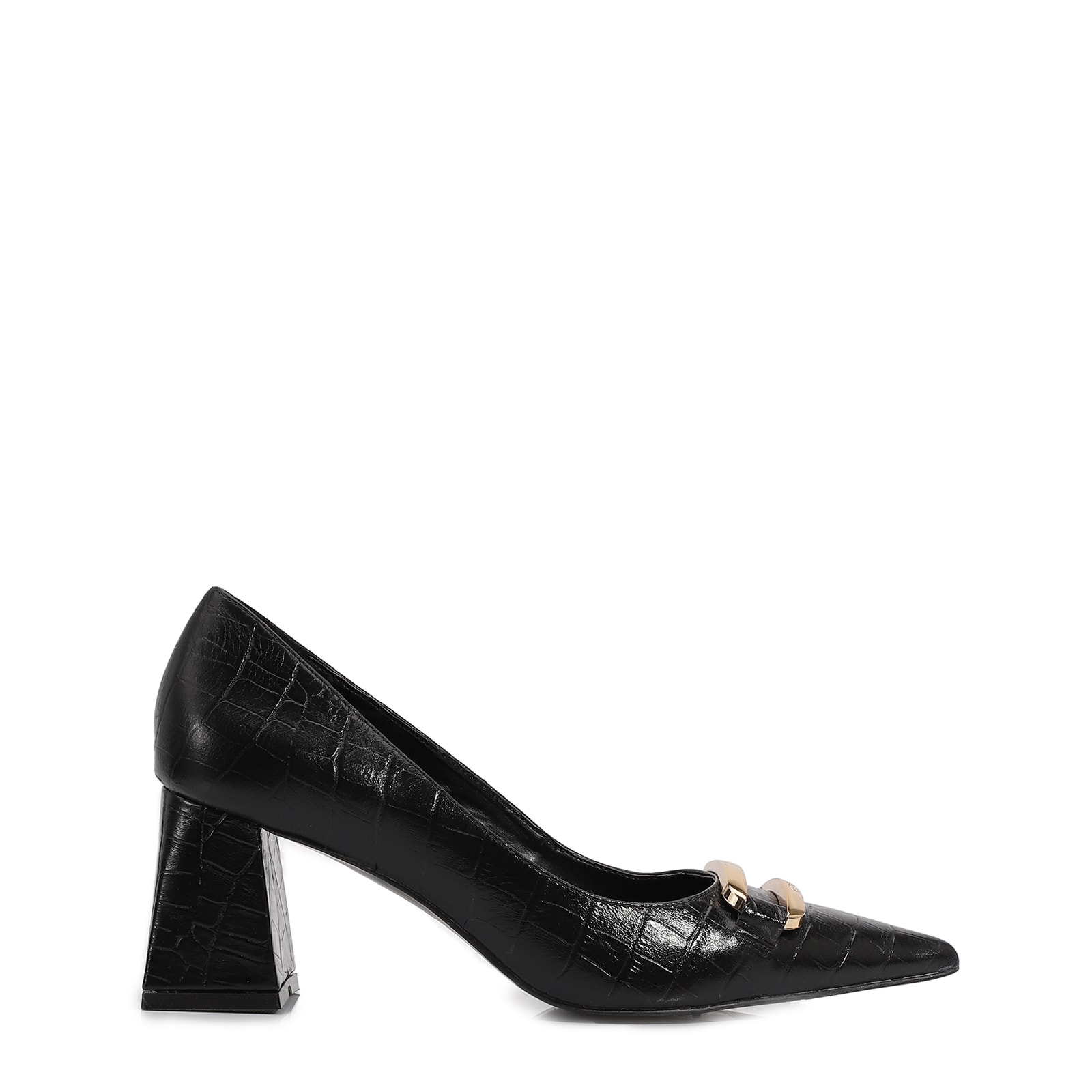Scarpin Couro Croco Preto