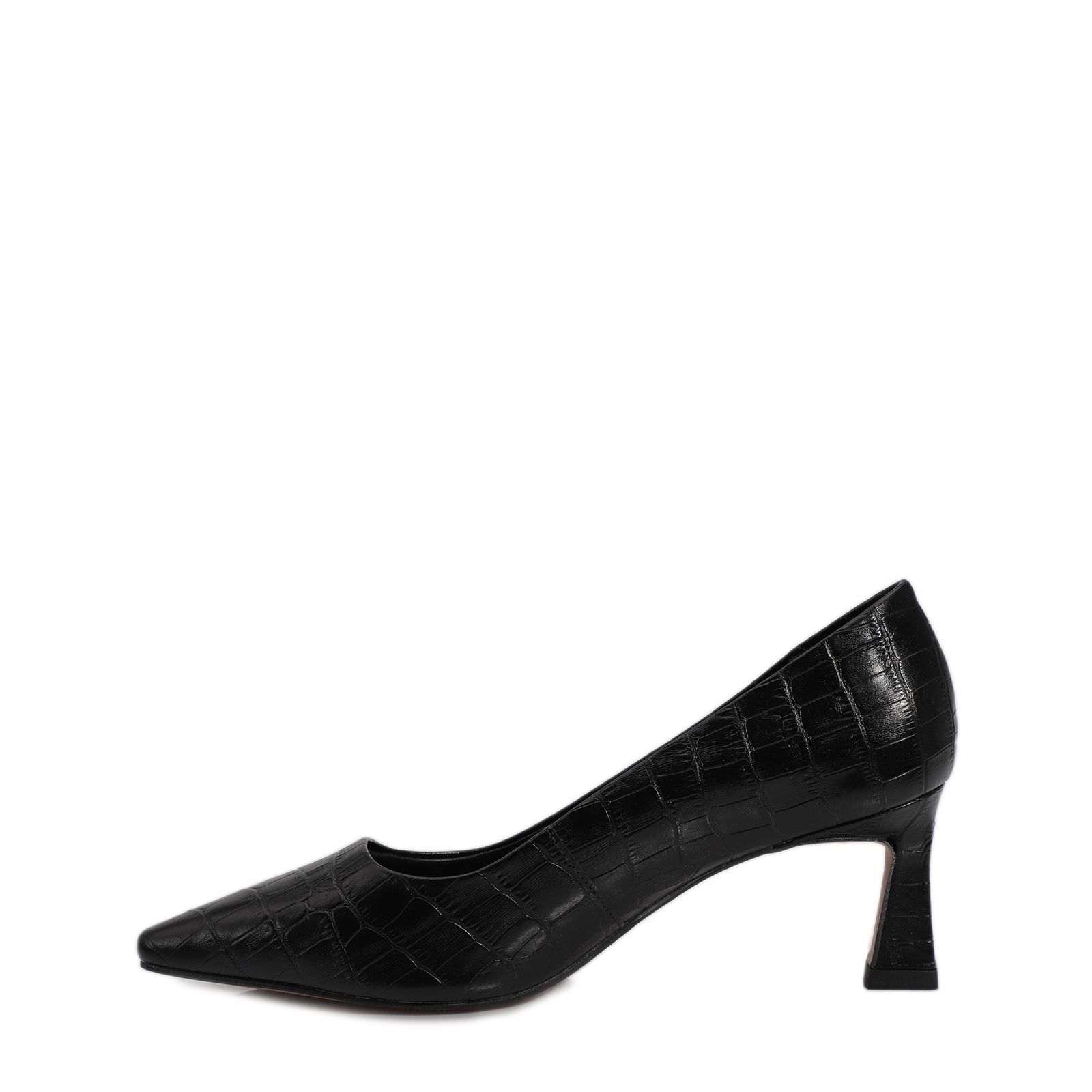 Scarpin Couro Croco Preto