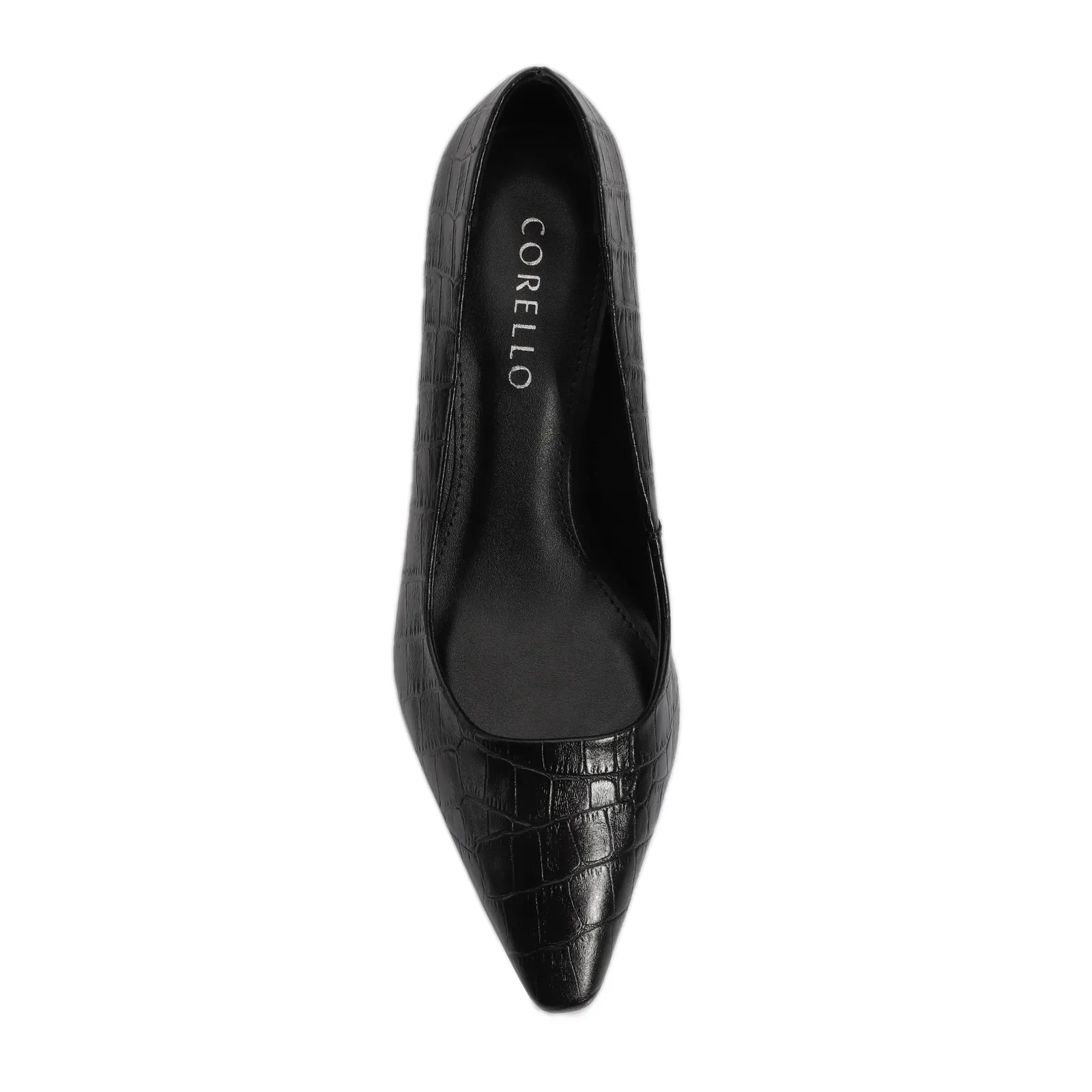 Scarpin Couro Croco Preto
