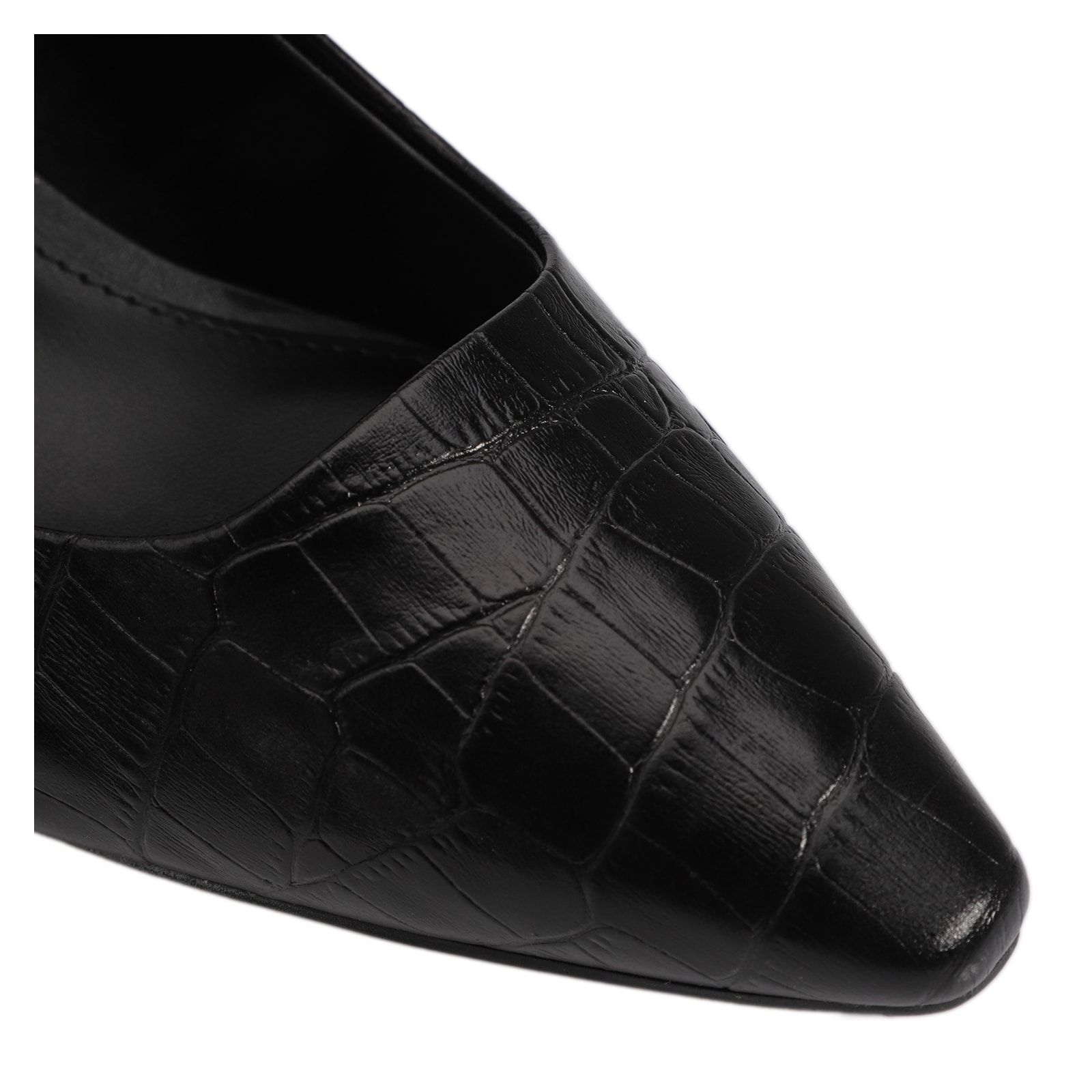 Scarpin Couro Croco Preto