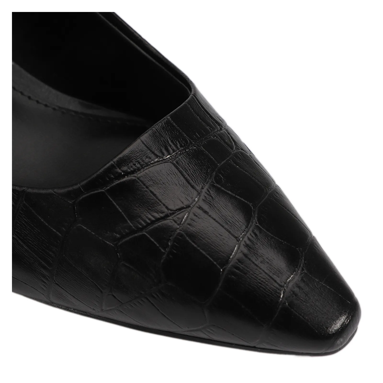 Scarpin Couro Croco Preto