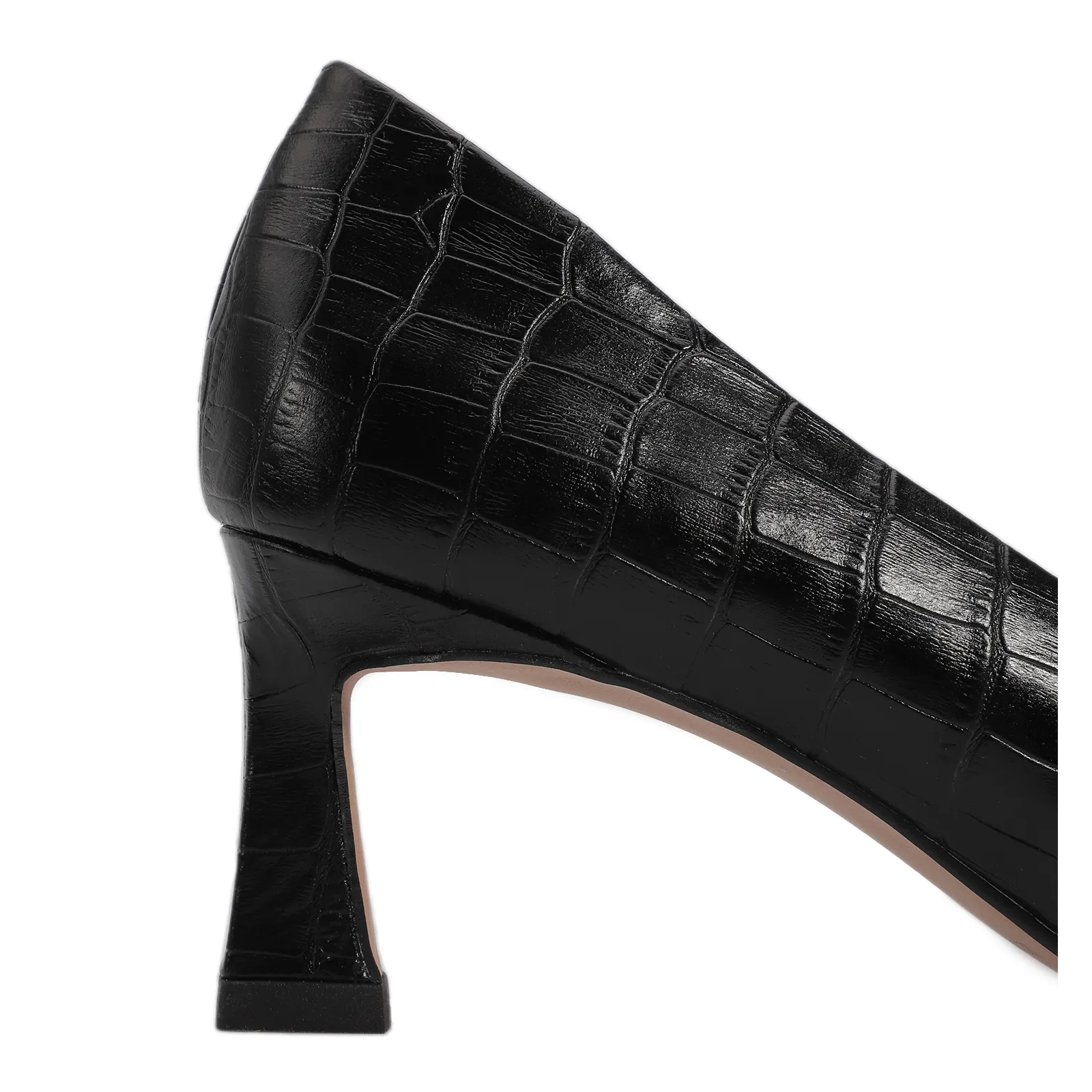 Scarpin Couro Croco Preto