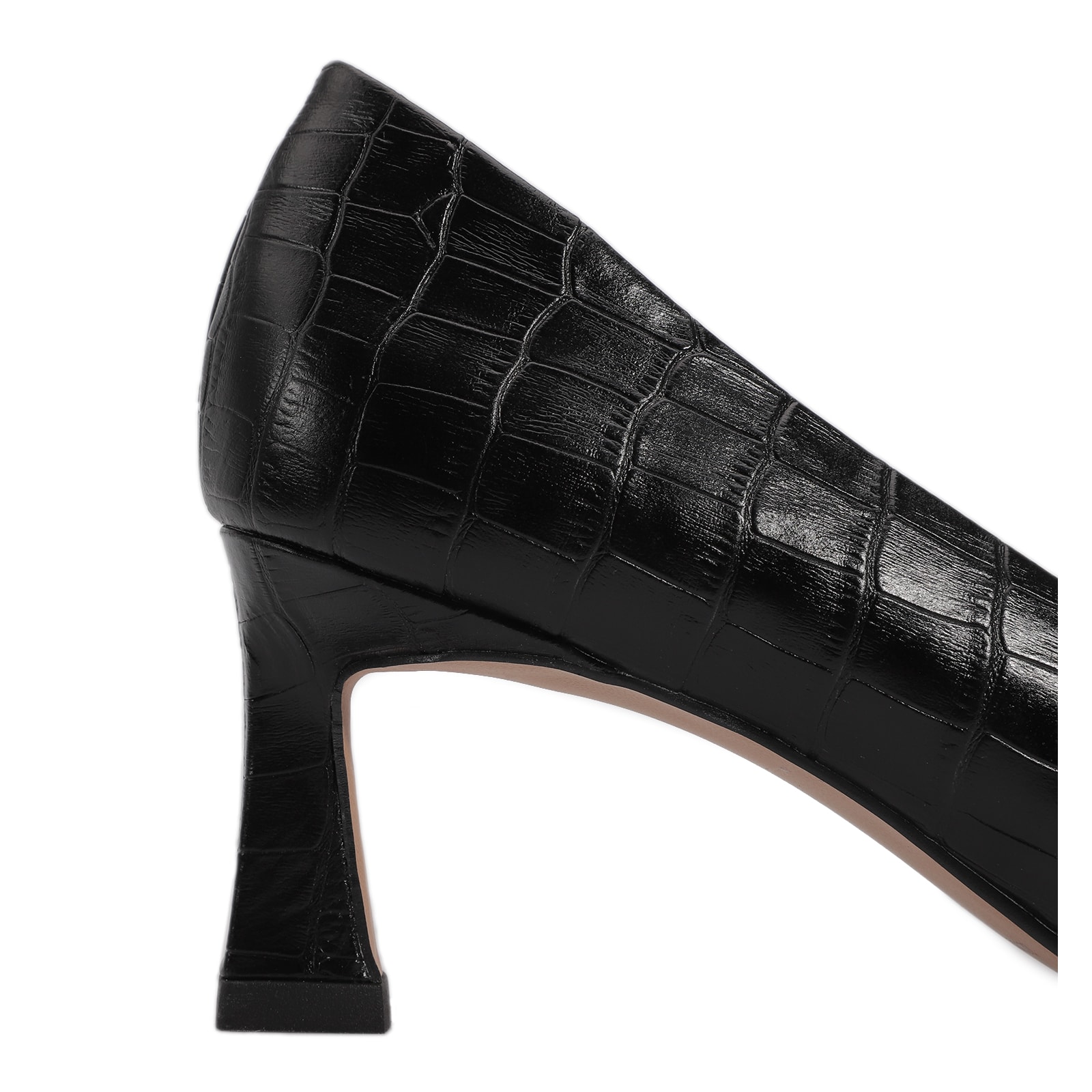 Scarpin Couro Croco Preto