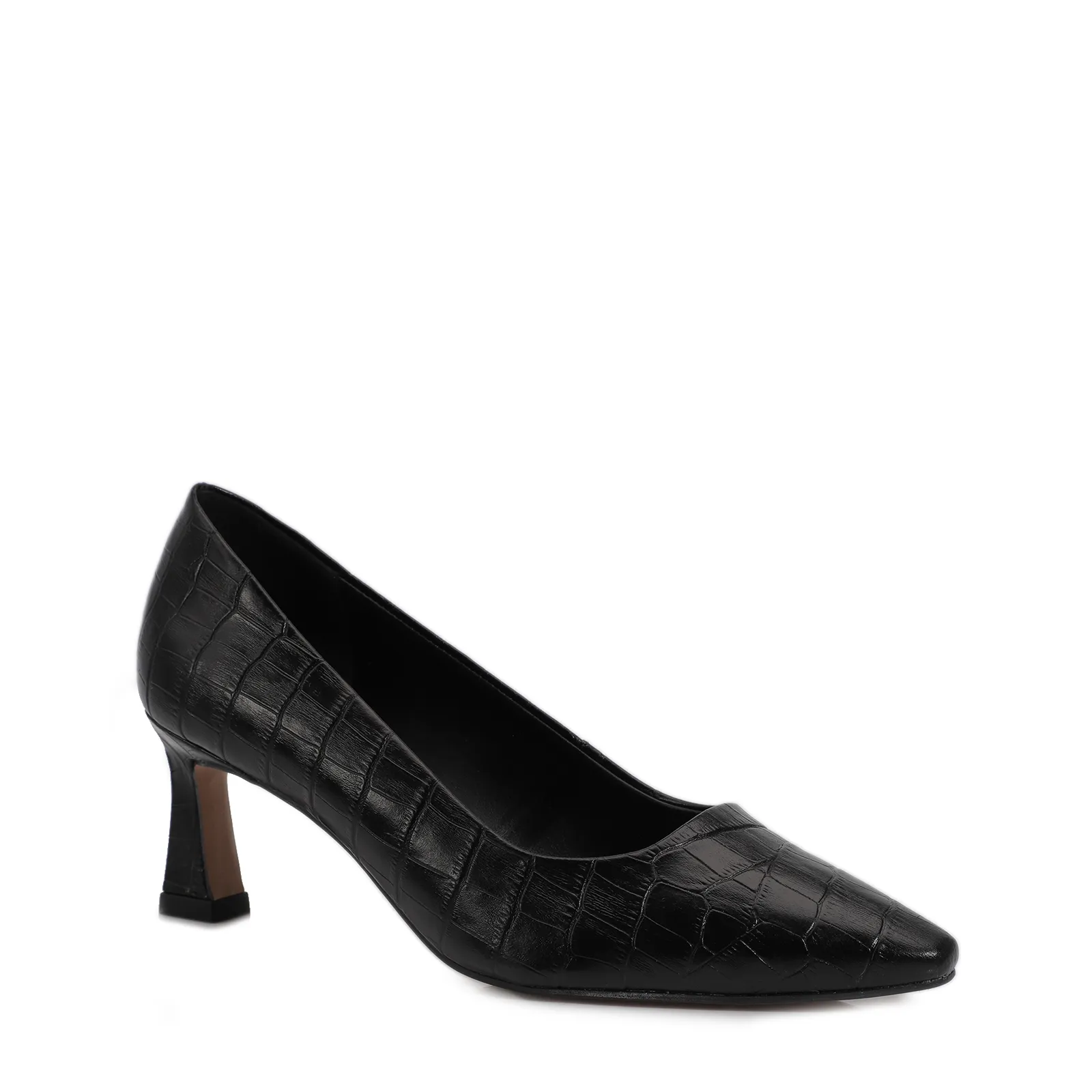 Scarpin Couro Croco Preto