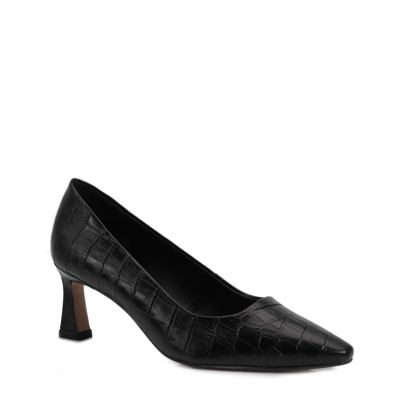 Scarpin Couro Croco Preto