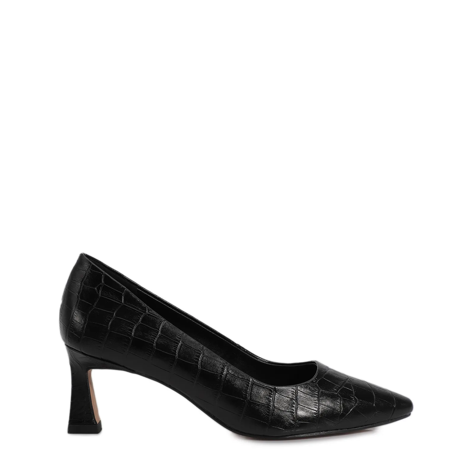Scarpin Couro Croco Preto