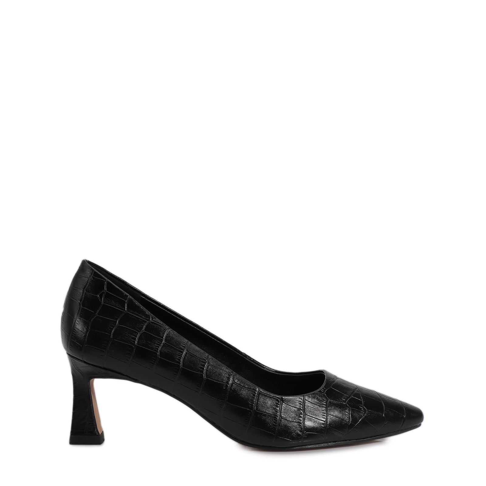 Scarpin Couro Croco Preto