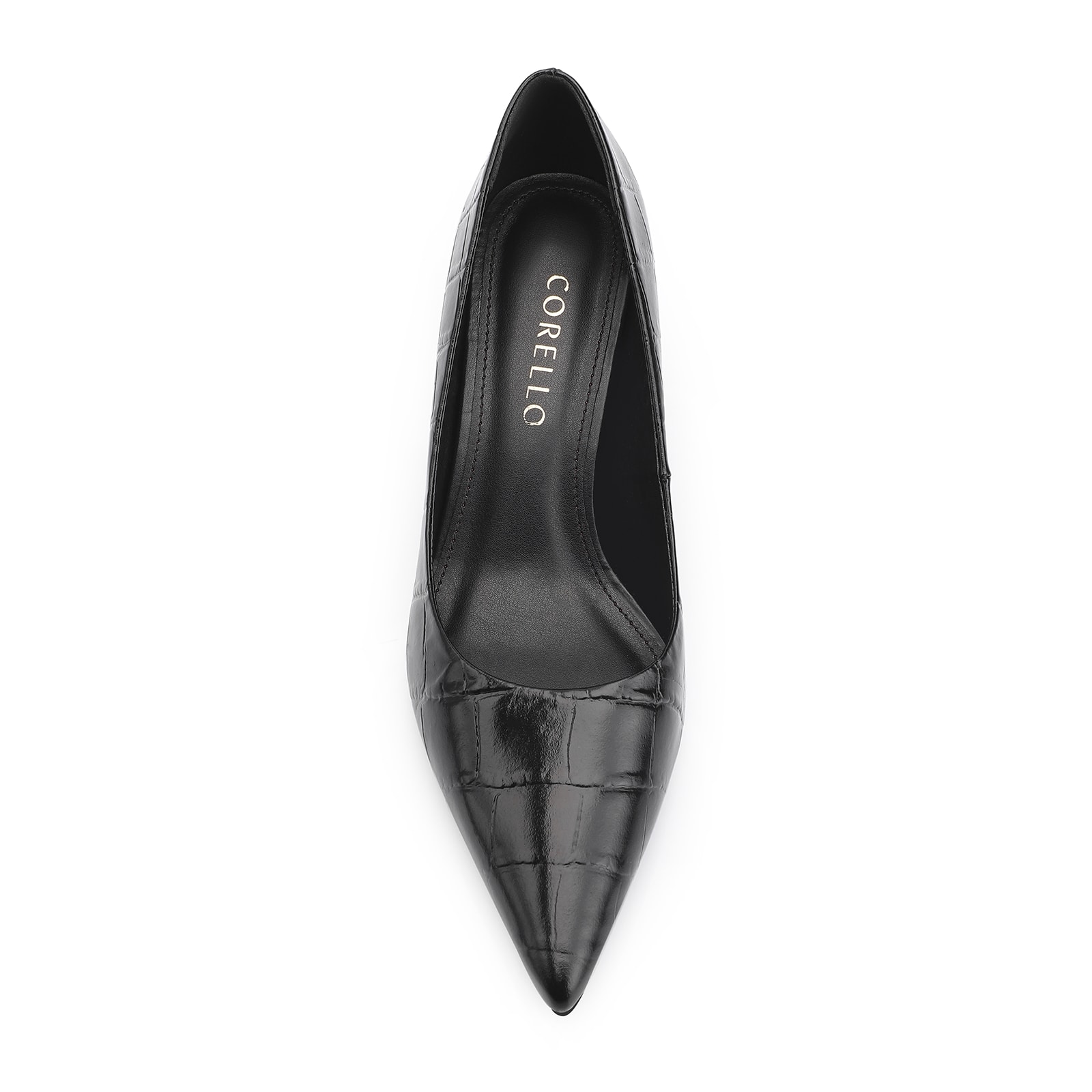 Scarpin Couro Croco Preto