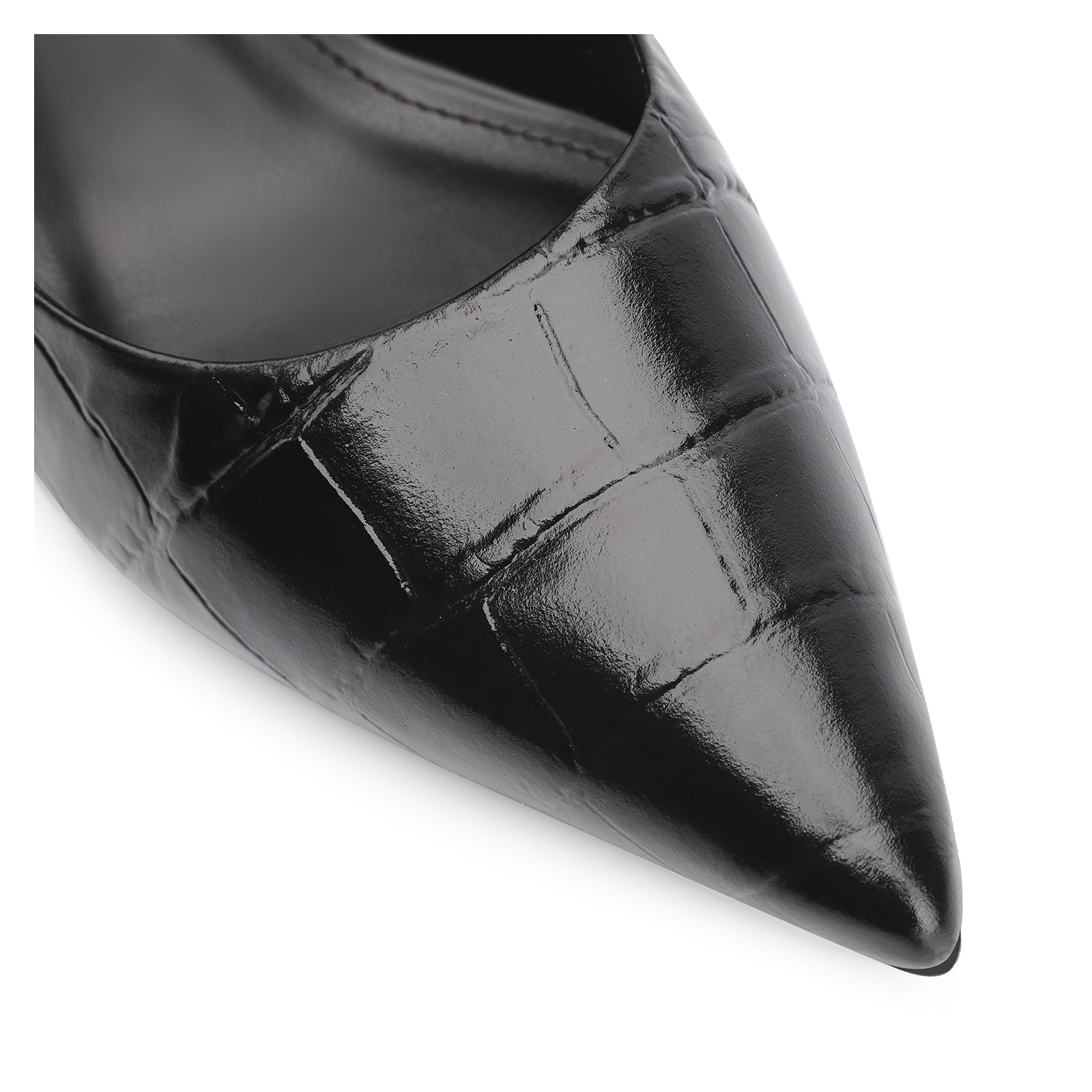 Scarpin Couro Croco Preto
