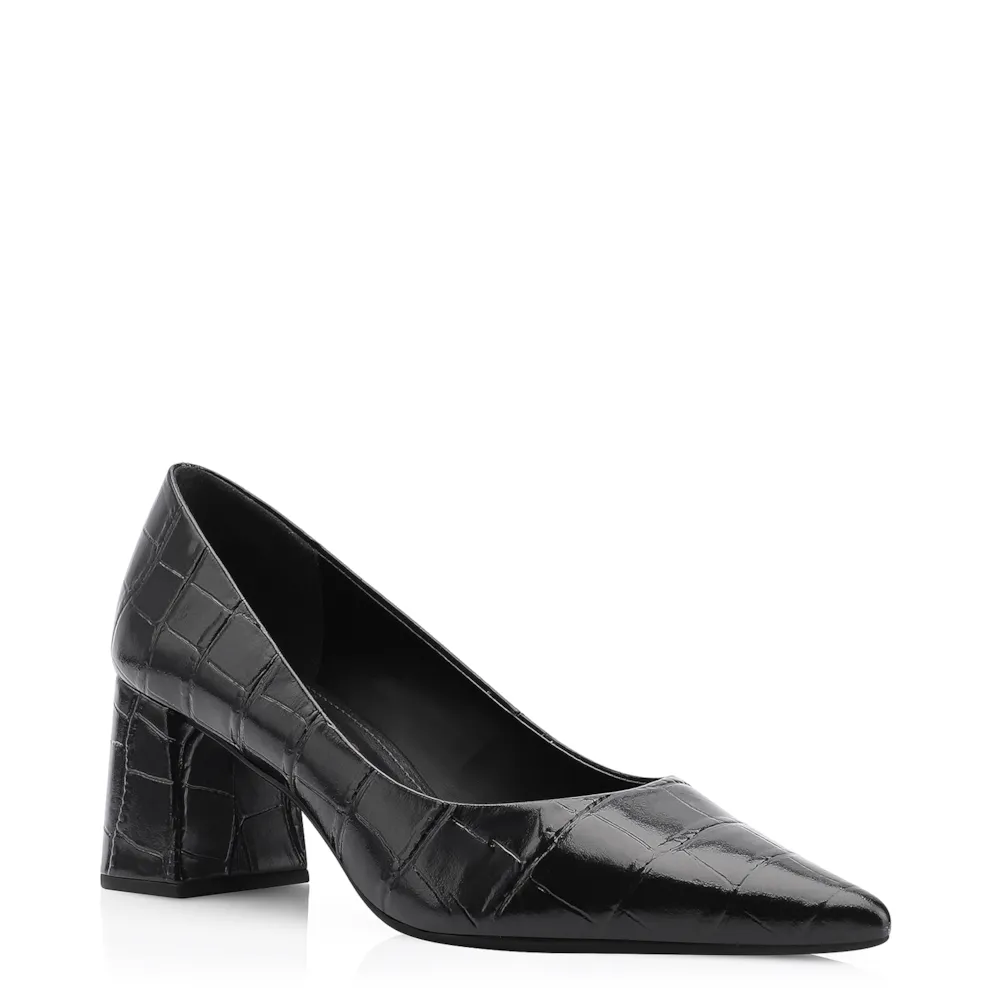 Scarpin Couro Croco Preto