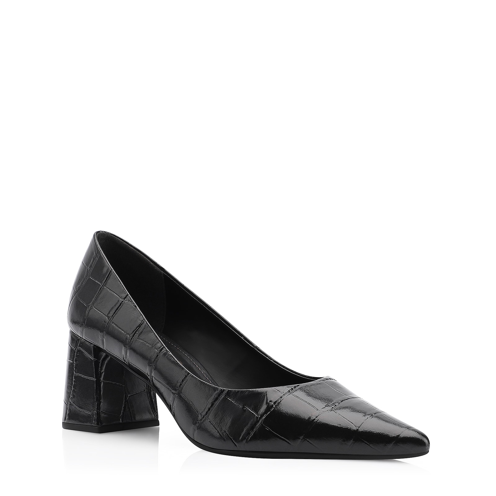 Scarpin Couro Croco Preto