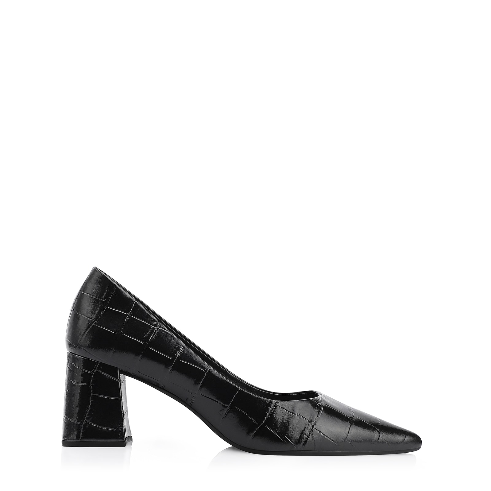 Scarpin Couro Croco Preto